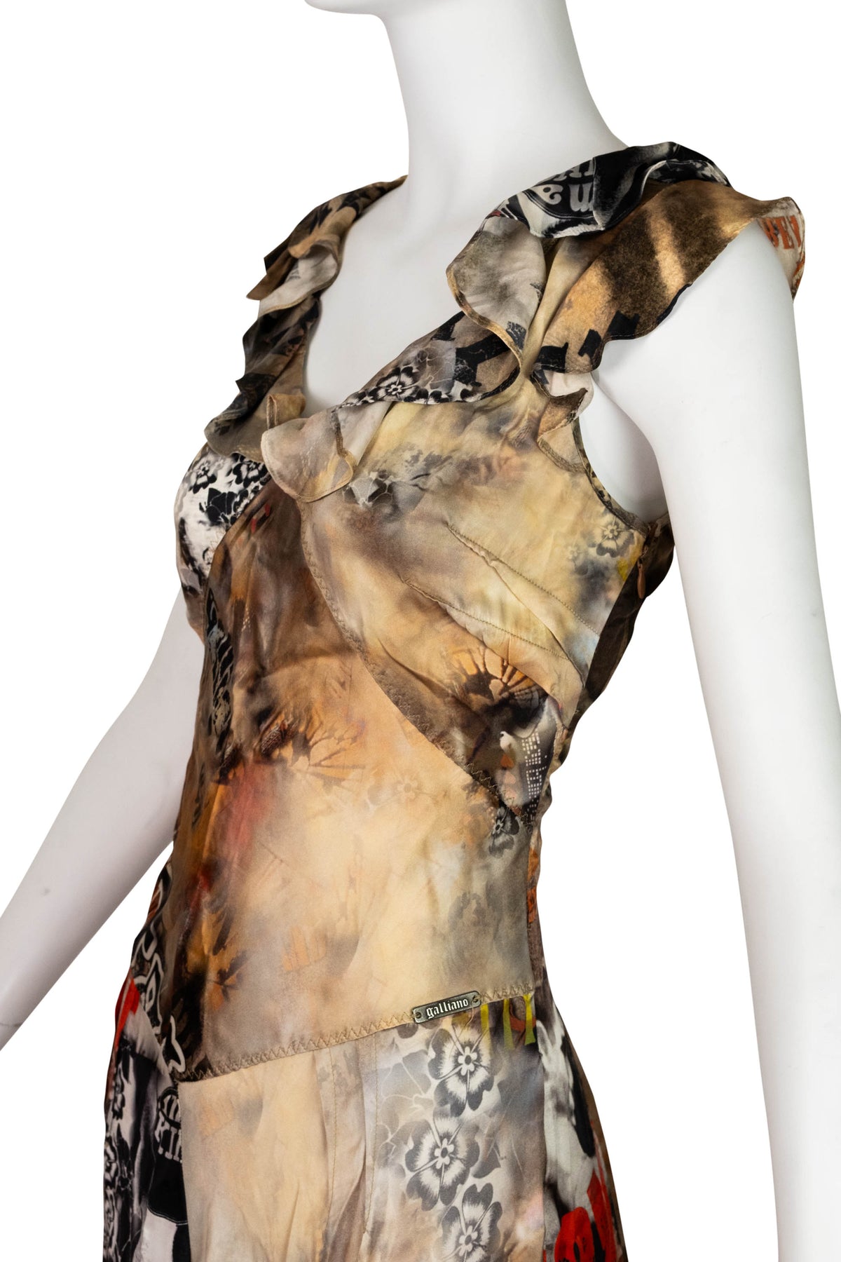John Galliano Brown Beige I&#39;m A King Boxer Print Silk Dress Y2k Size 40