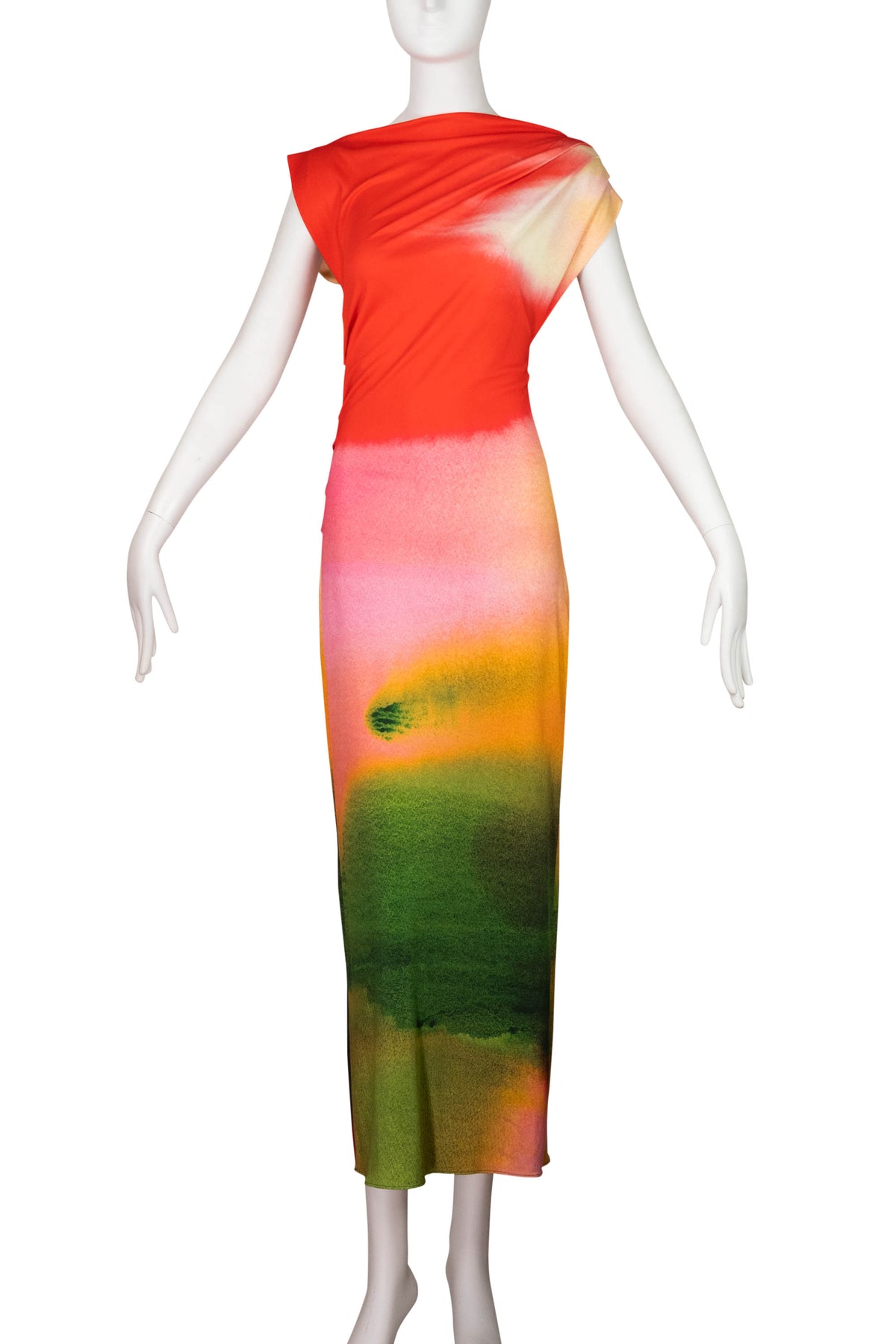 Oscar de la Renta Multi-Color Watercolor Jersey Maxi Dress 2025 Size 4