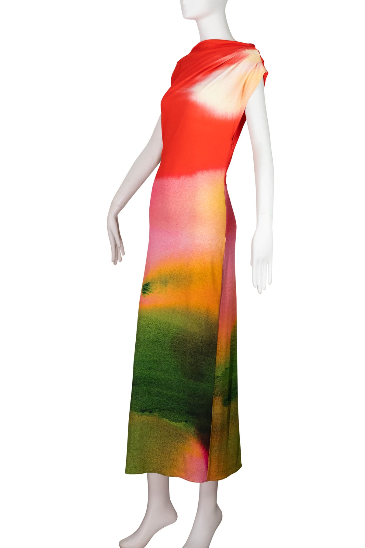 Oscar de la Renta Multi-Color Watercolor Jersey Maxi Dress 2025 Size 4