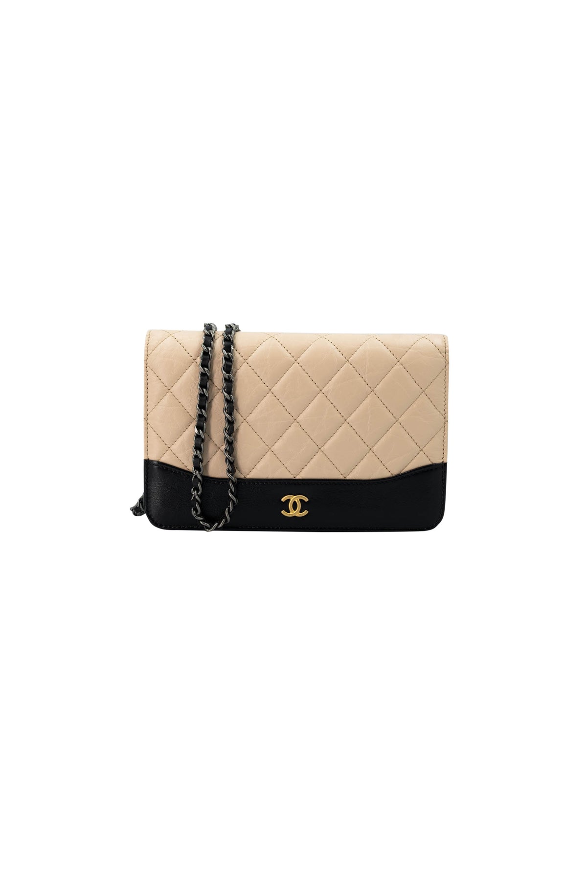Chanel Size Small Beige Black Gabrielle Wallet on Chain Purse