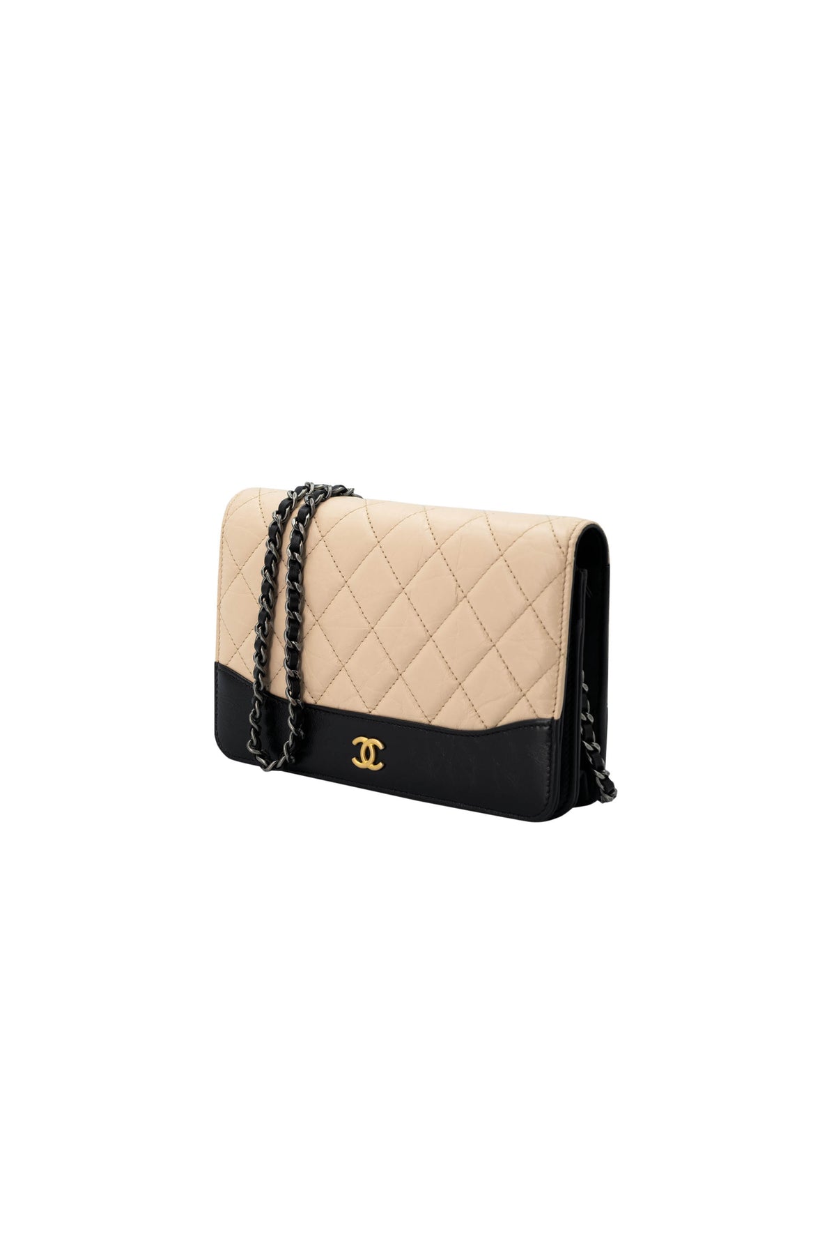 Chanel Size Small Beige Black Gabrielle Wallet on Chain Purse