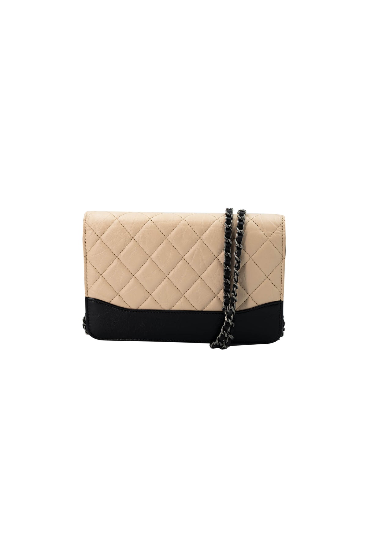 Chanel Size Small Beige Black Gabrielle Wallet on Chain Purse