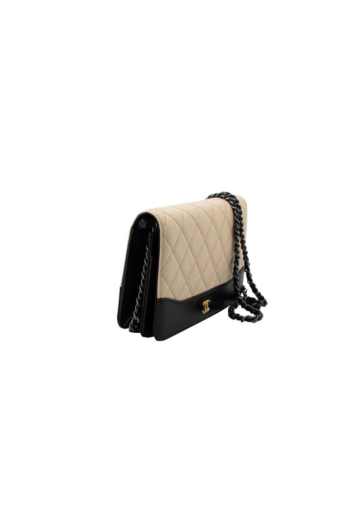 Chanel Size Small Beige Black Gabrielle Wallet on Chain Purse