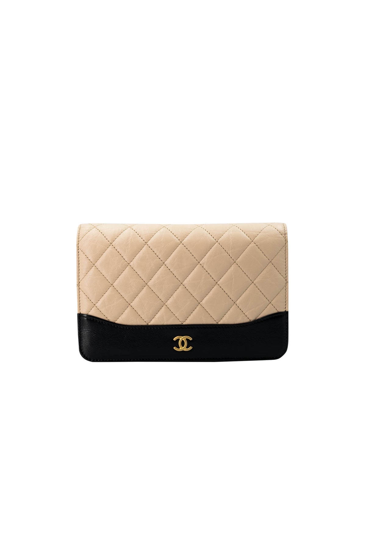 Chanel Size Small Beige Black Gabrielle Wallet on Chain Purse