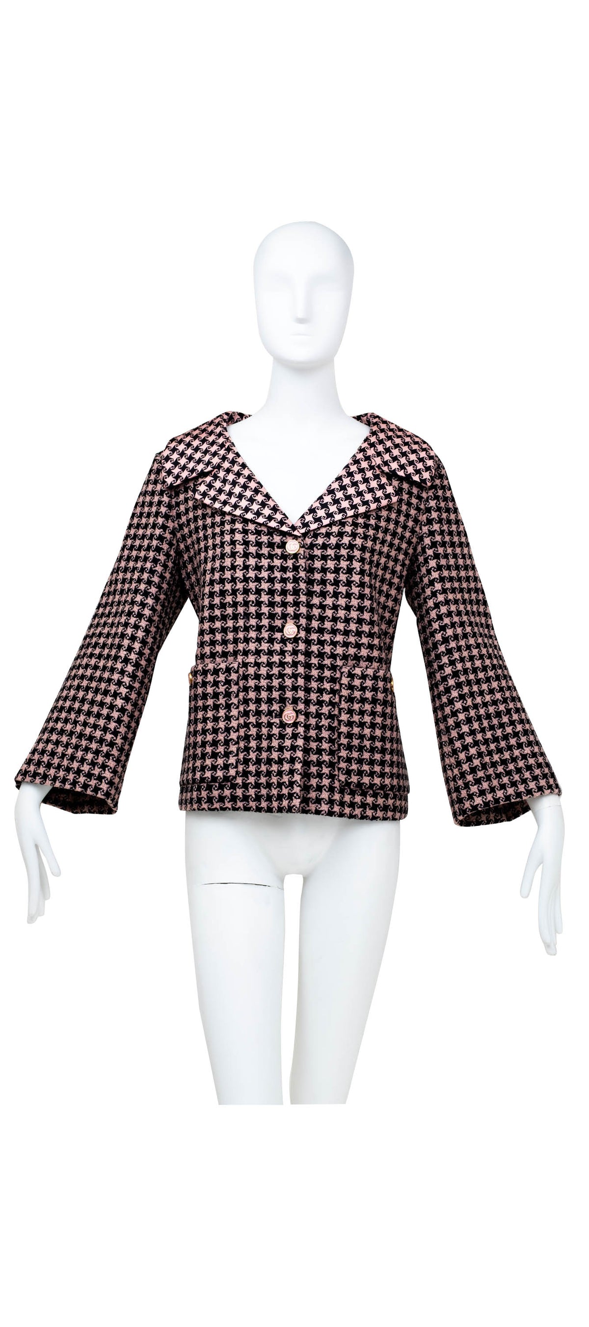Gucci Salmon and Black Square G Print Wool Jacket Size 40 2022