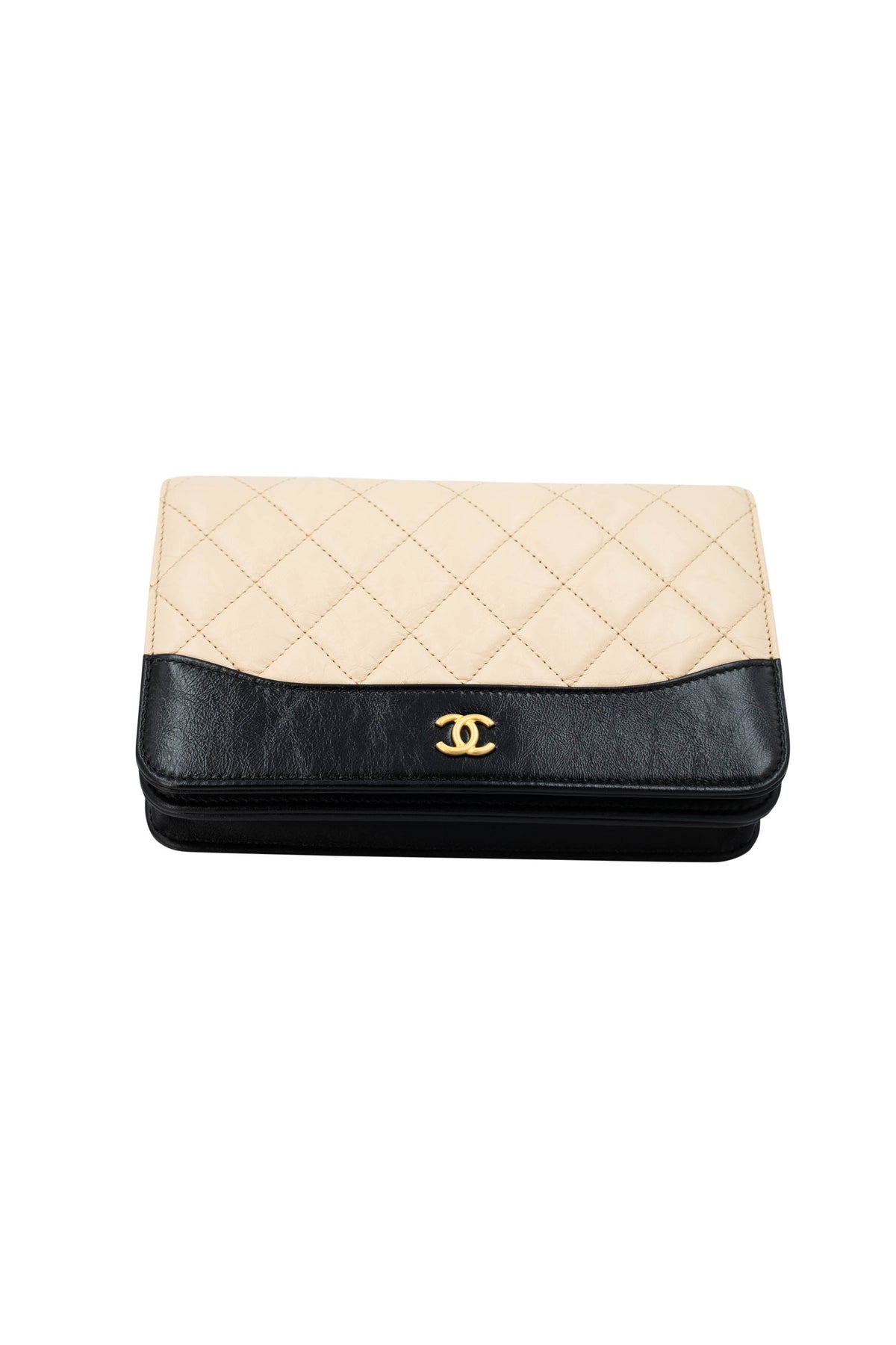Chanel Size Small Beige Black Gabrielle Wallet on Chain Purse