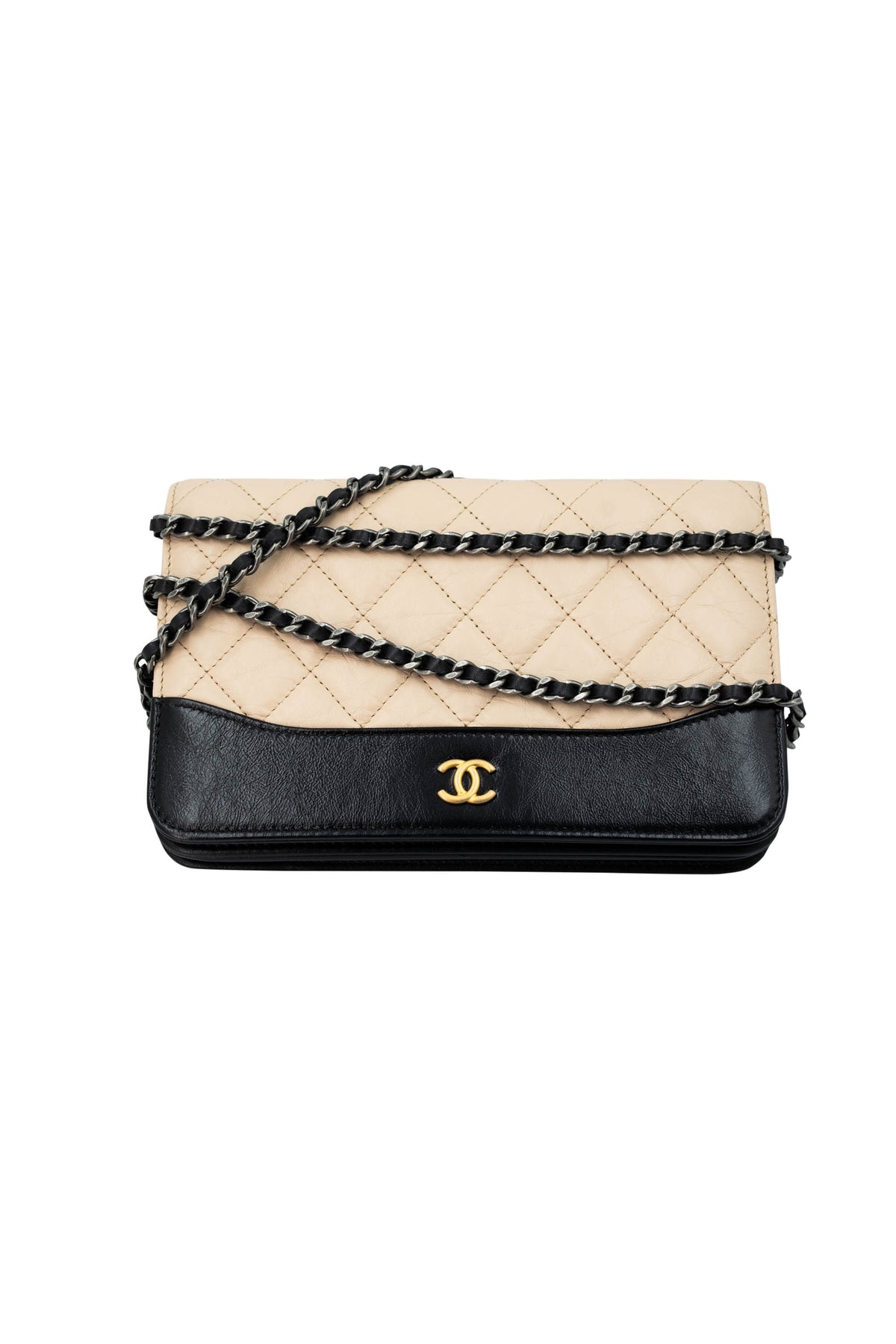 Chanel Size Small Beige Black Gabrielle Wallet on Chain Purse