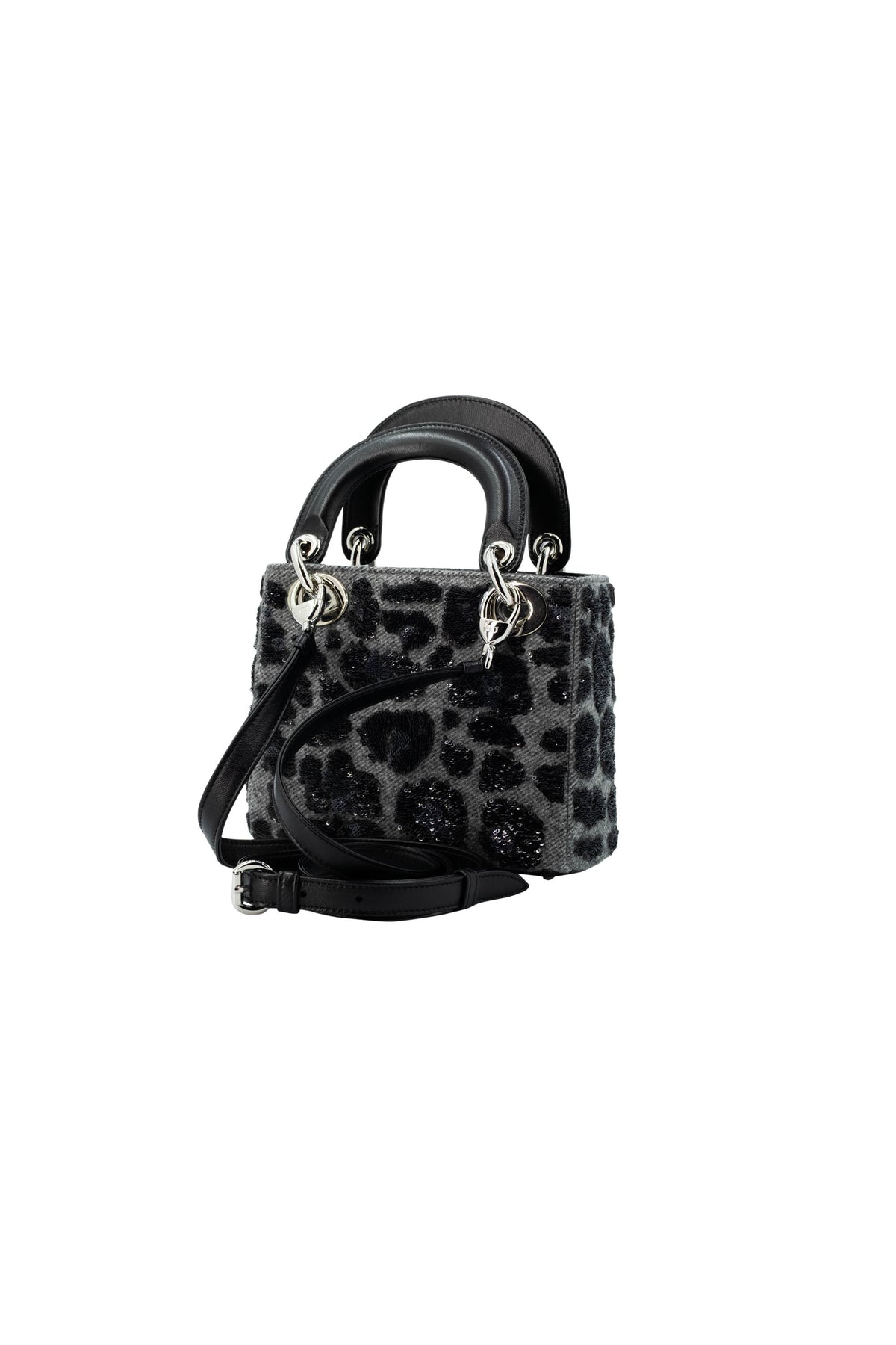 Dior Lady Dior Mini Purse Leopard Sequins Grey and Black