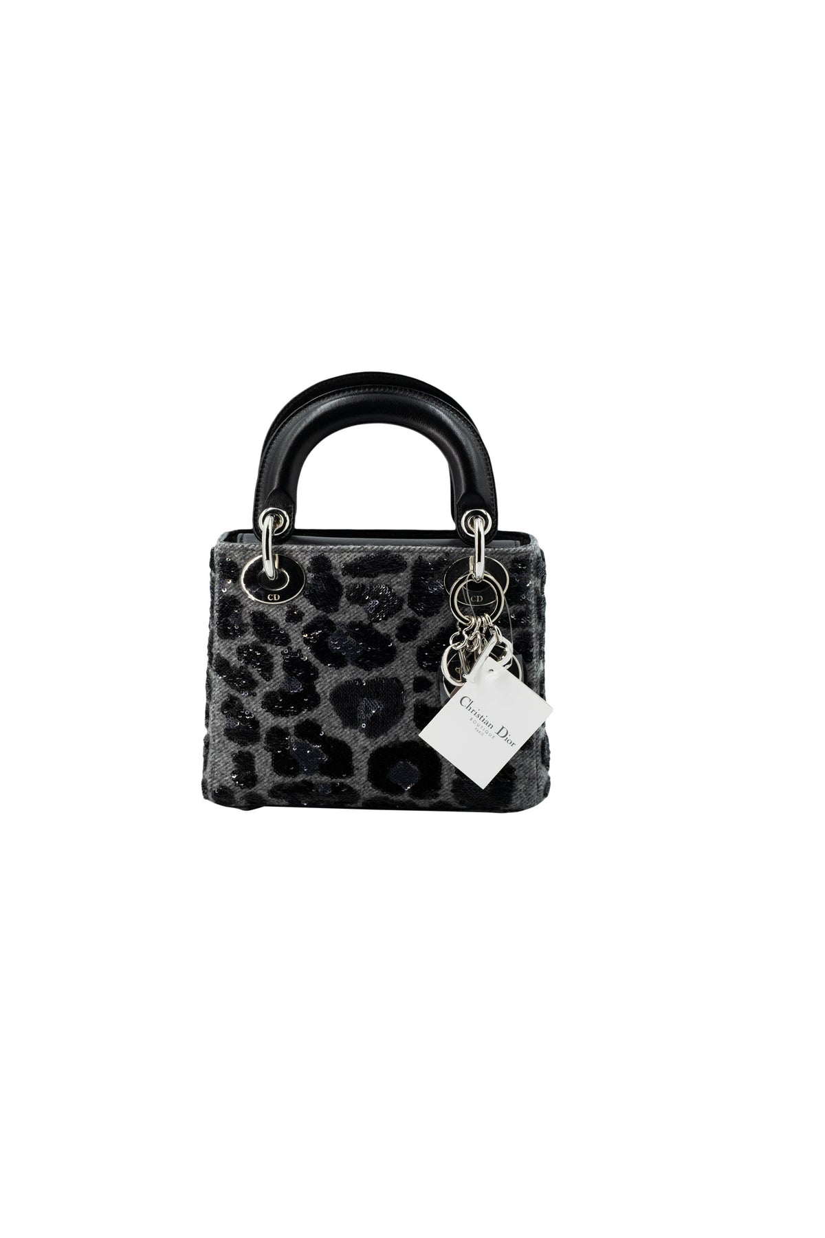 Dior Lady Dior Mini Purse Leopard Sequins Grey and Black