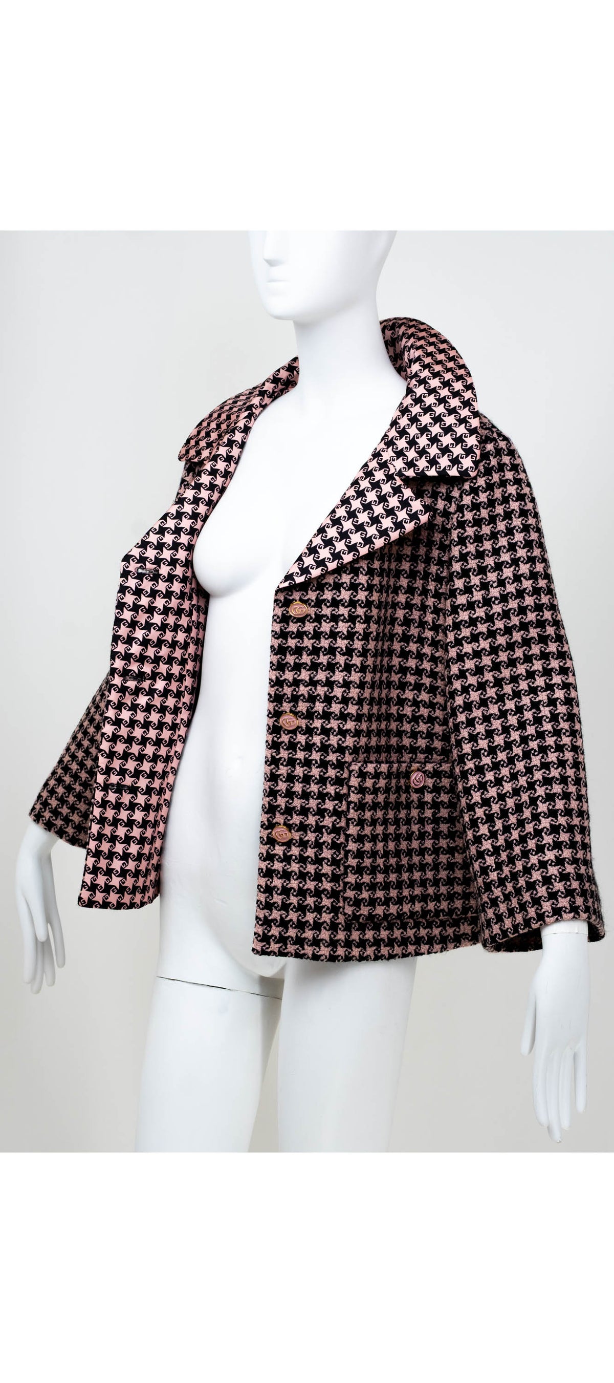 Gucci Salmon and Black Square G Print Wool Jacket Size 40 2022