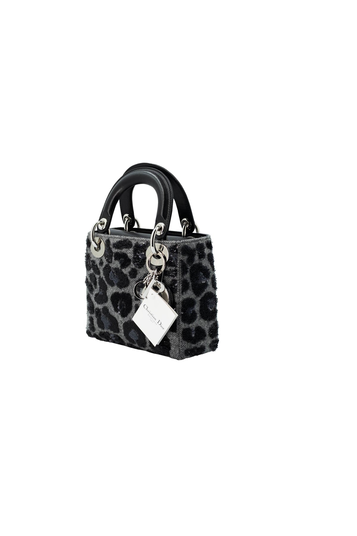 Dior Lady Dior Mini Purse Leopard Sequins Grey and Black