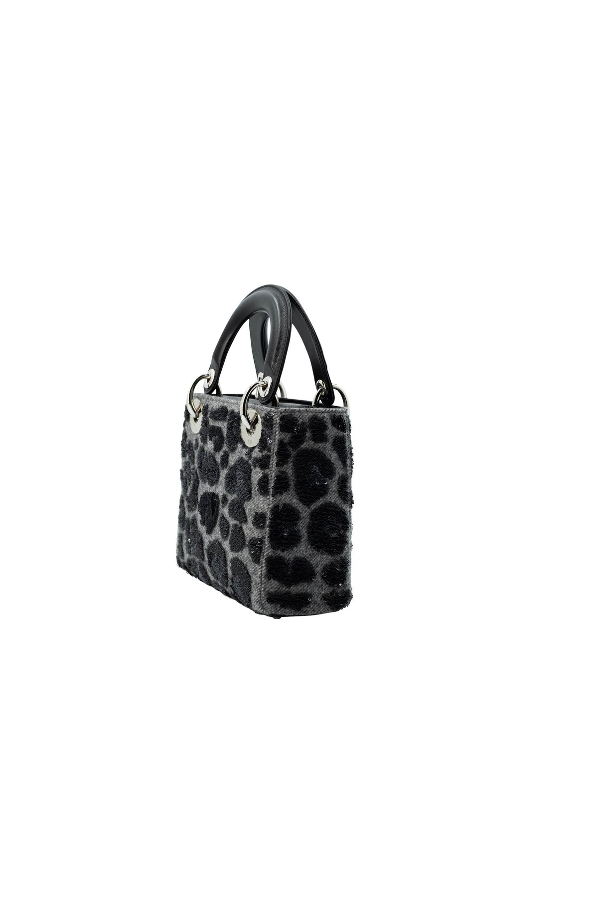 Dior Lady Dior Mini Purse Leopard Sequins Grey and Black