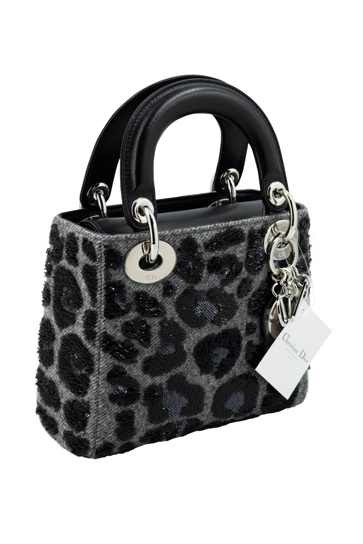 Dior Lady Dior Mini Purse Leopard Sequins Grey and Black