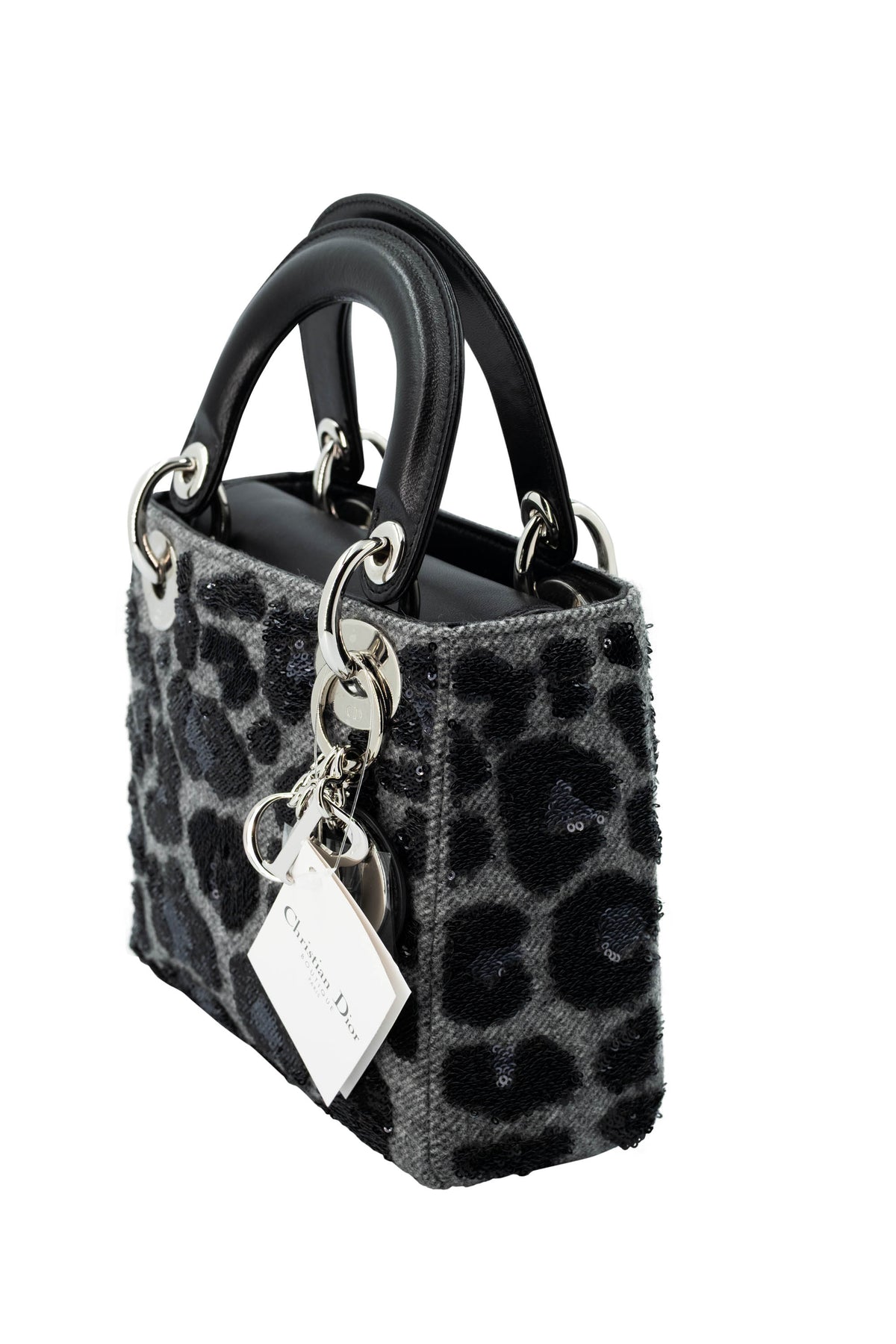 Dior Lady Dior Mini Purse Leopard Sequins Grey and Black