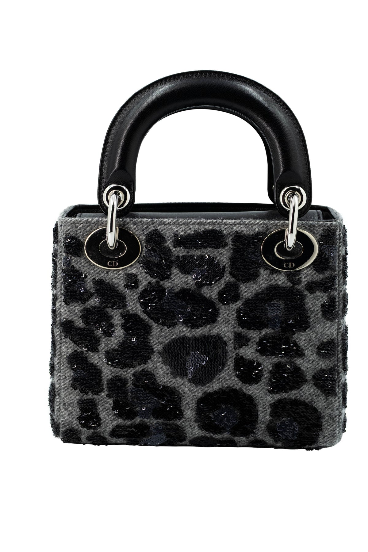 Dior Lady Dior Mini Purse Leopard Sequins Grey and Black