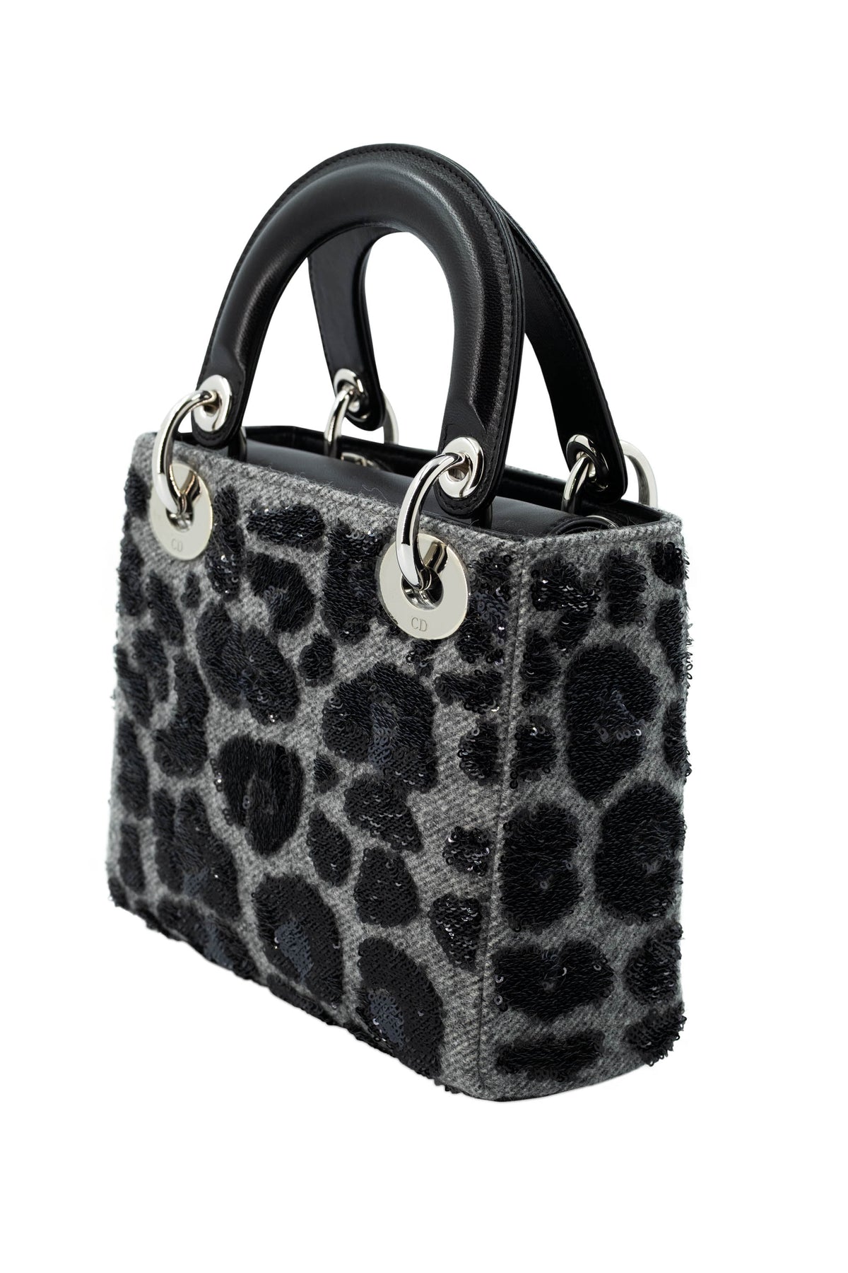 Dior Lady Dior Mini Purse Leopard Sequins Grey and Black