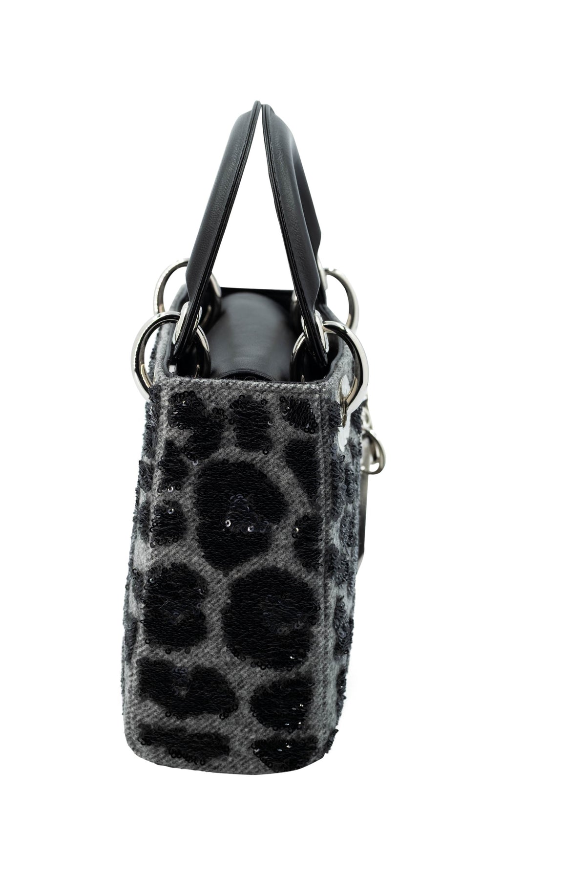 Dior Lady Dior Mini Purse Leopard Sequins Grey and Black