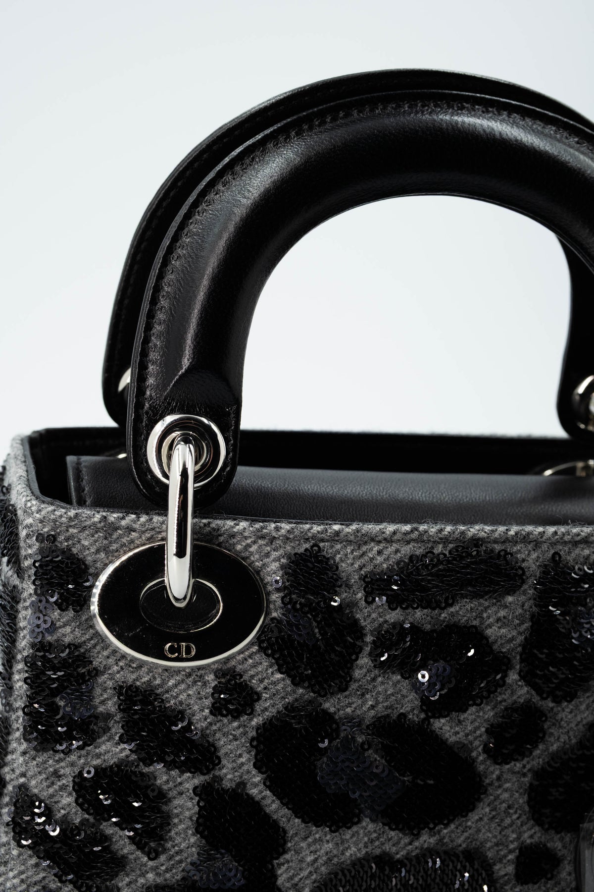 Dior Lady Dior Mini Purse Leopard Sequins Grey and Black