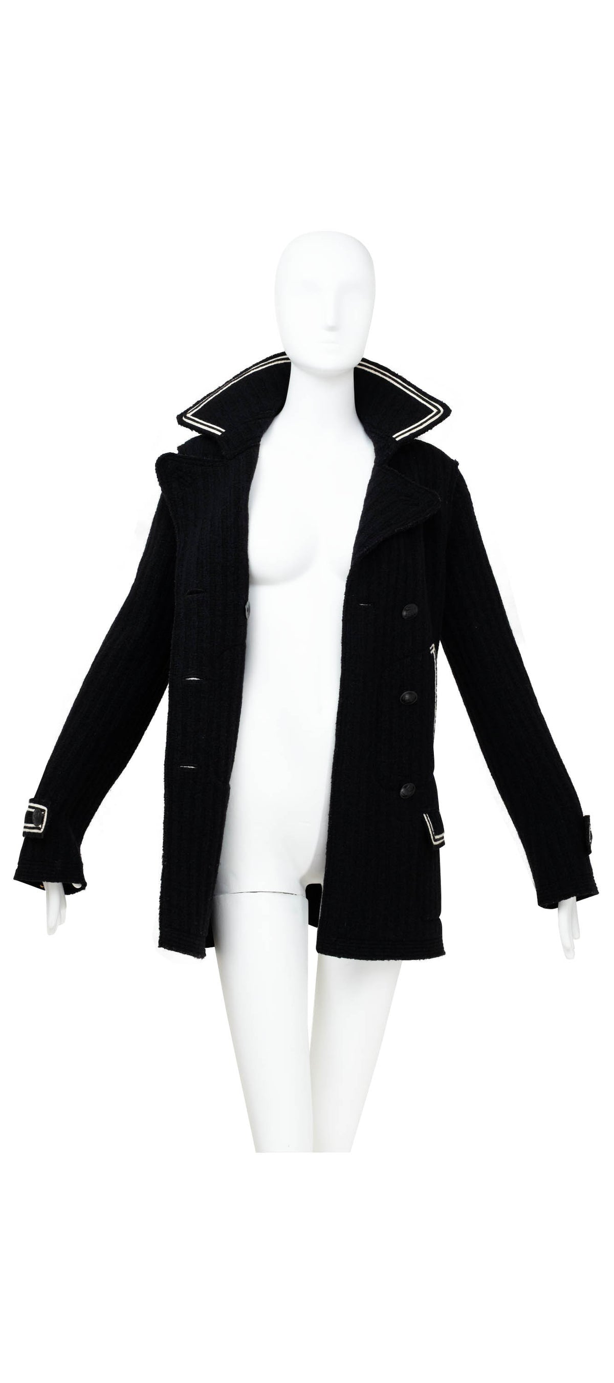 Chanel ID Black and White Trim Pea Coat Size 38