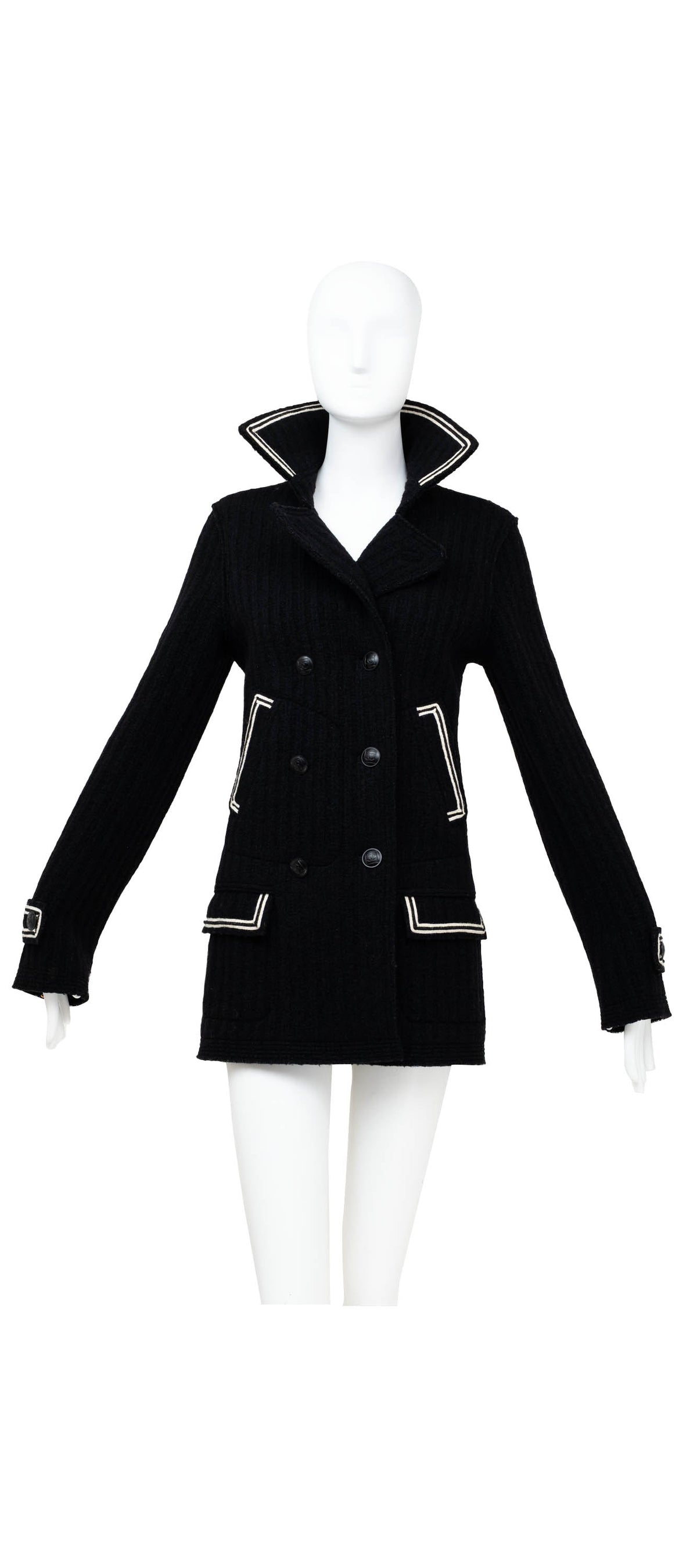 Chanel ID Black and White Trim Pea Coat Size 38
