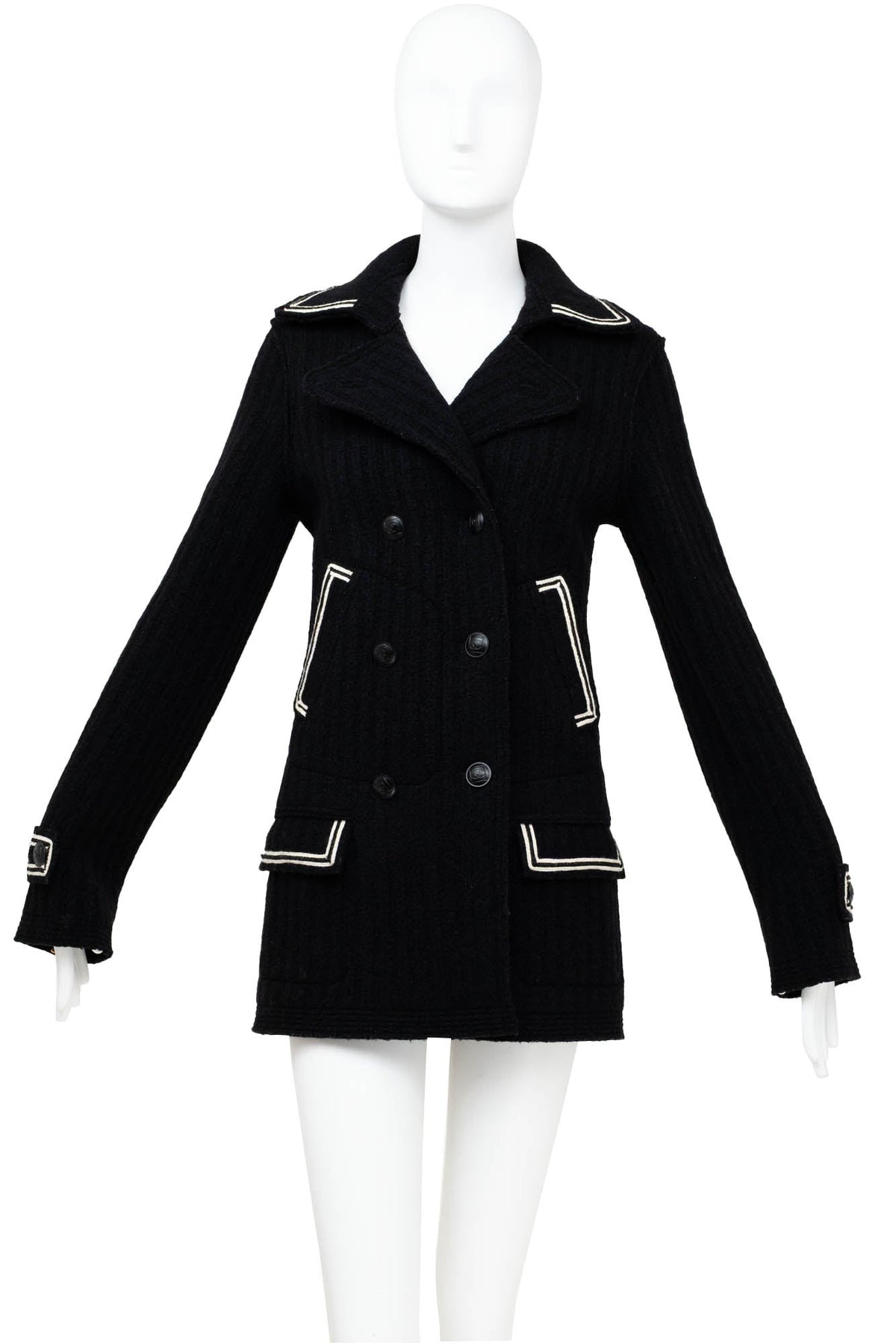 Chanel ID Black and White Trim Pea Coat Size 38