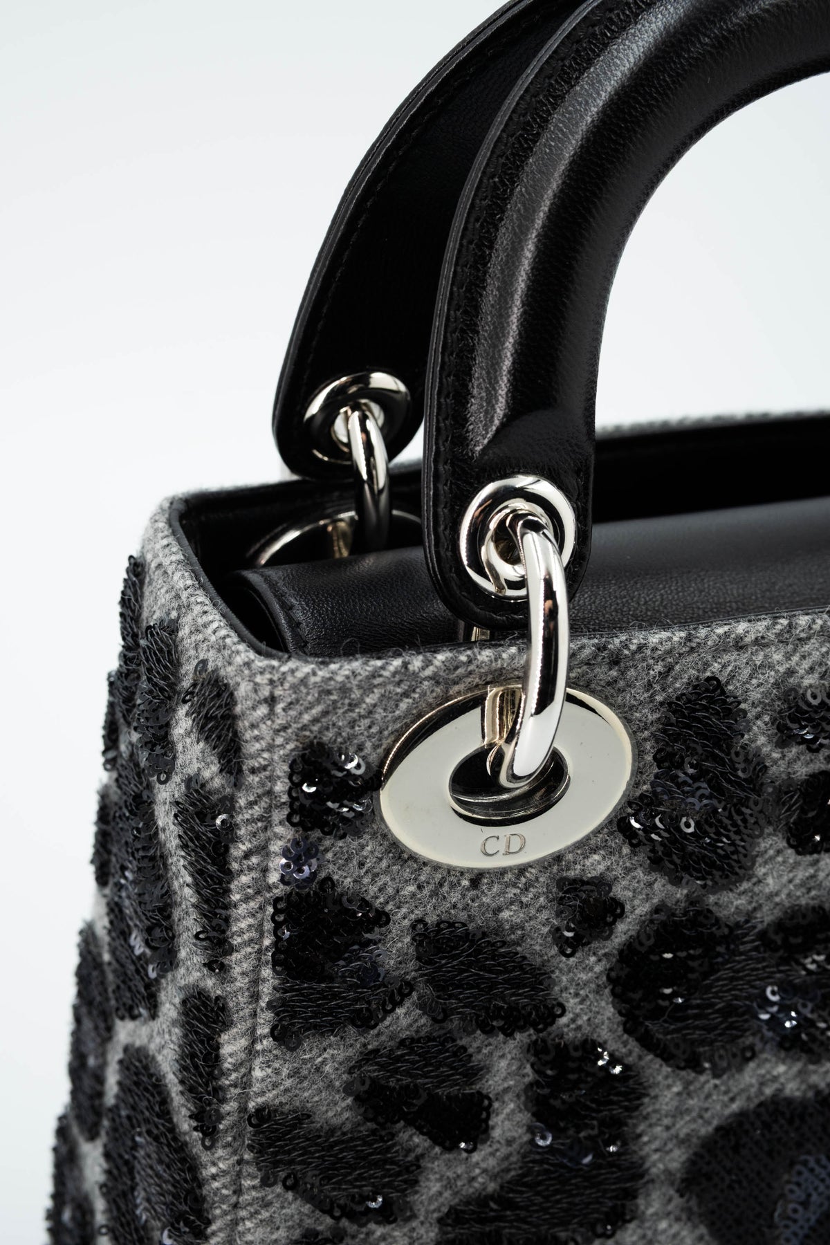 Dior Lady Dior Mini Purse Leopard Sequins Grey and Black