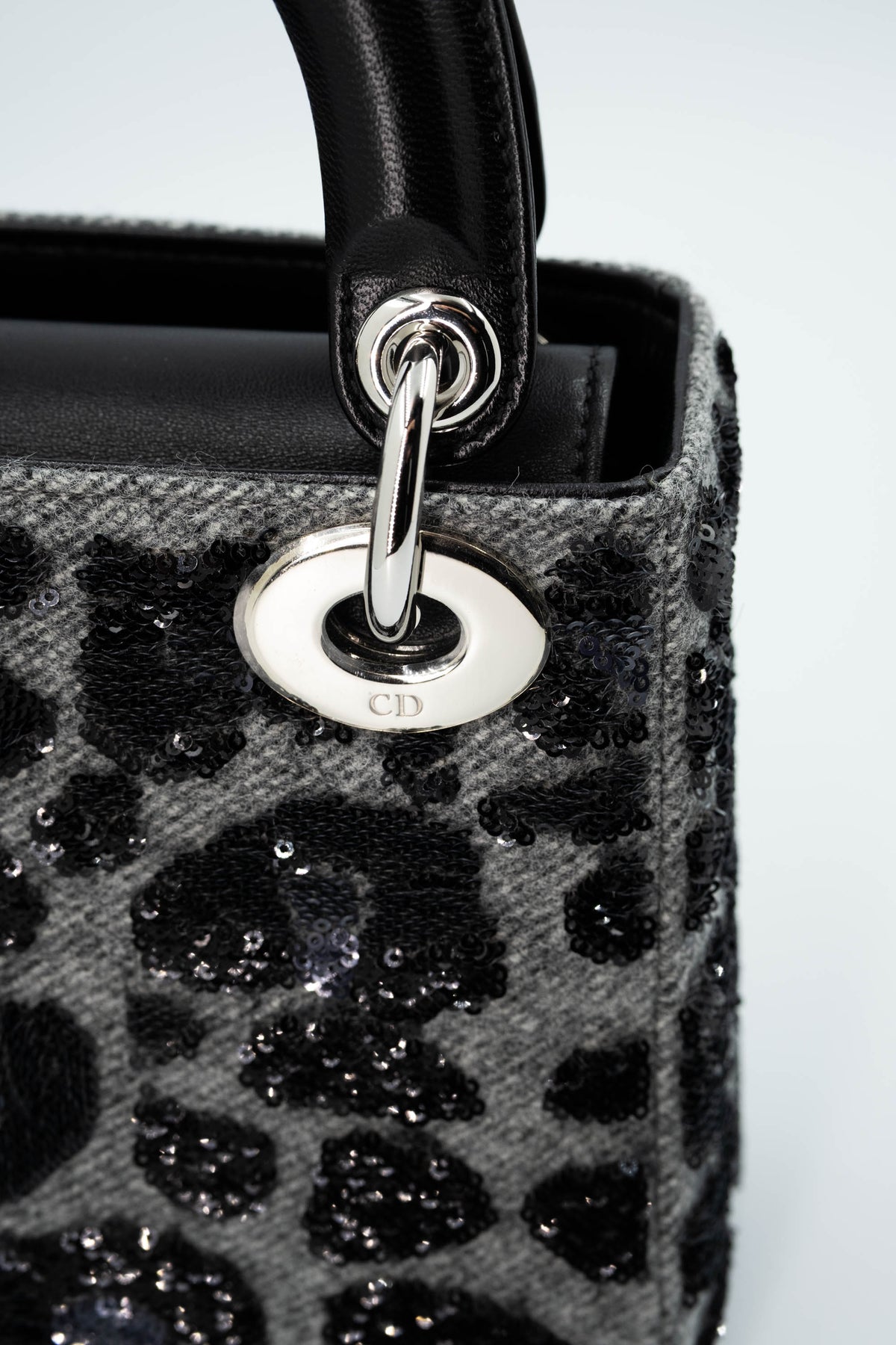 Dior Lady Dior Mini Purse Leopard Sequins Grey and Black