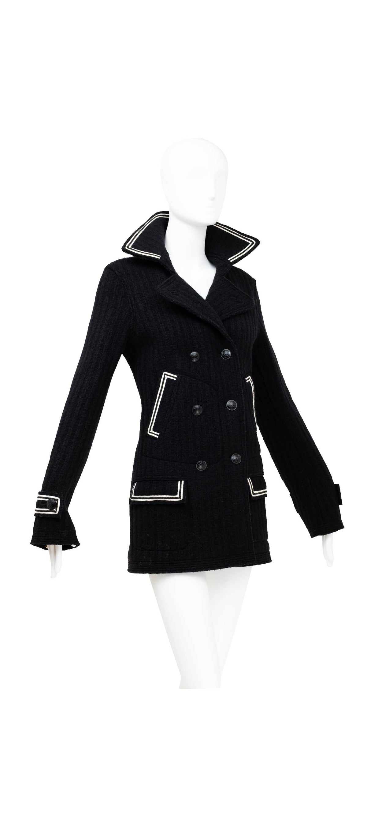 Chanel ID Black and White Trim Pea Coat Size 38