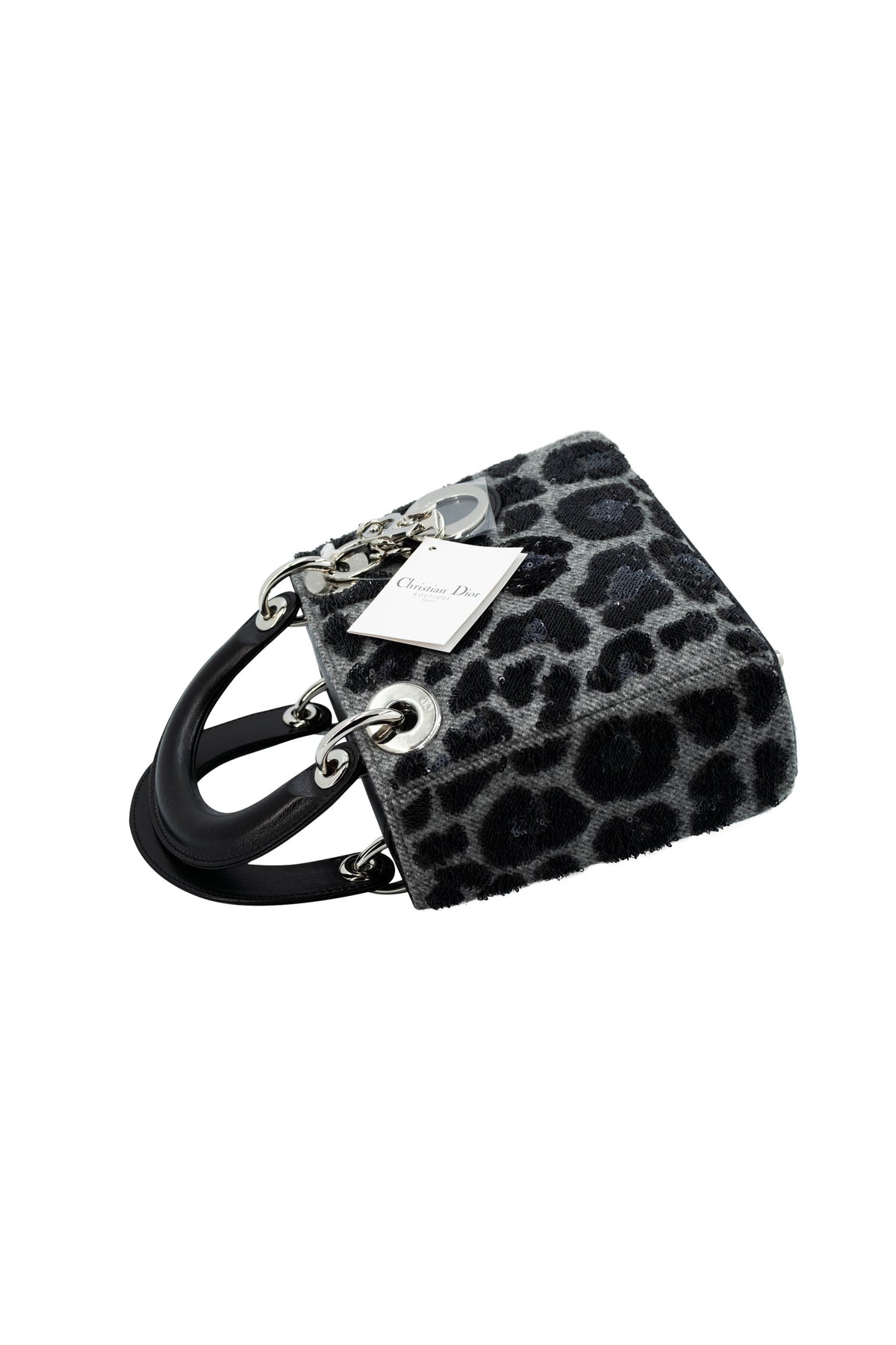 Dior Lady Dior Mini Purse Leopard Sequins Grey and Black