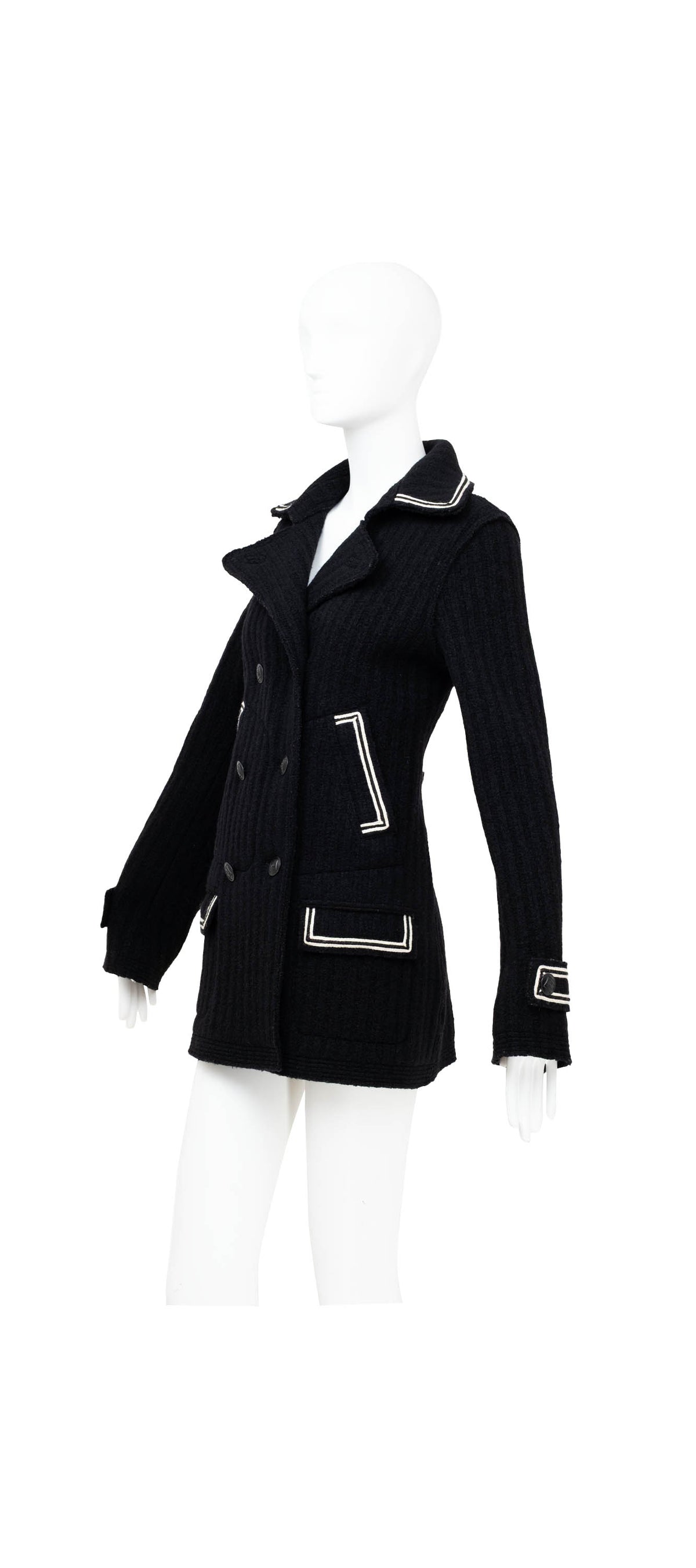 Chanel ID Black and White Trim Pea Coat Size 38