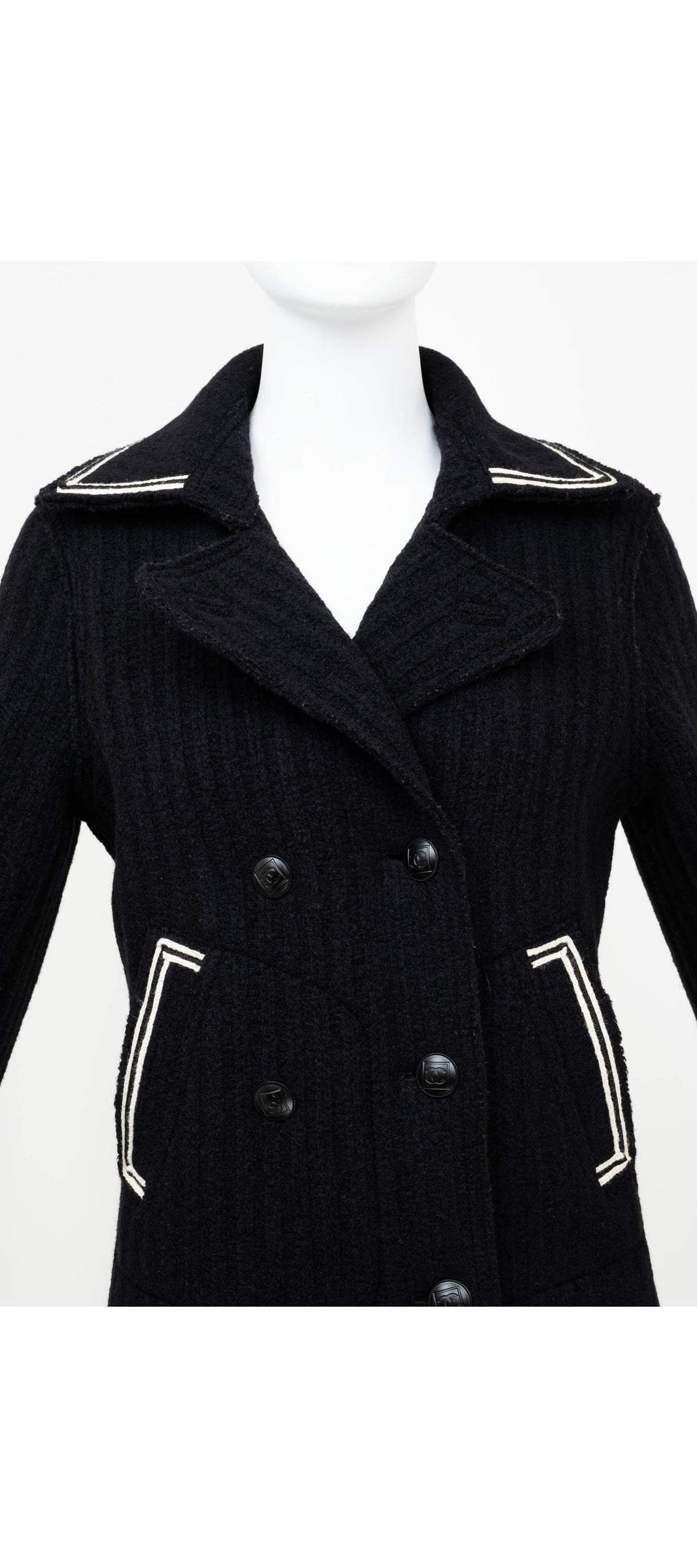 Chanel ID Black and White Trim Pea Coat Size 38