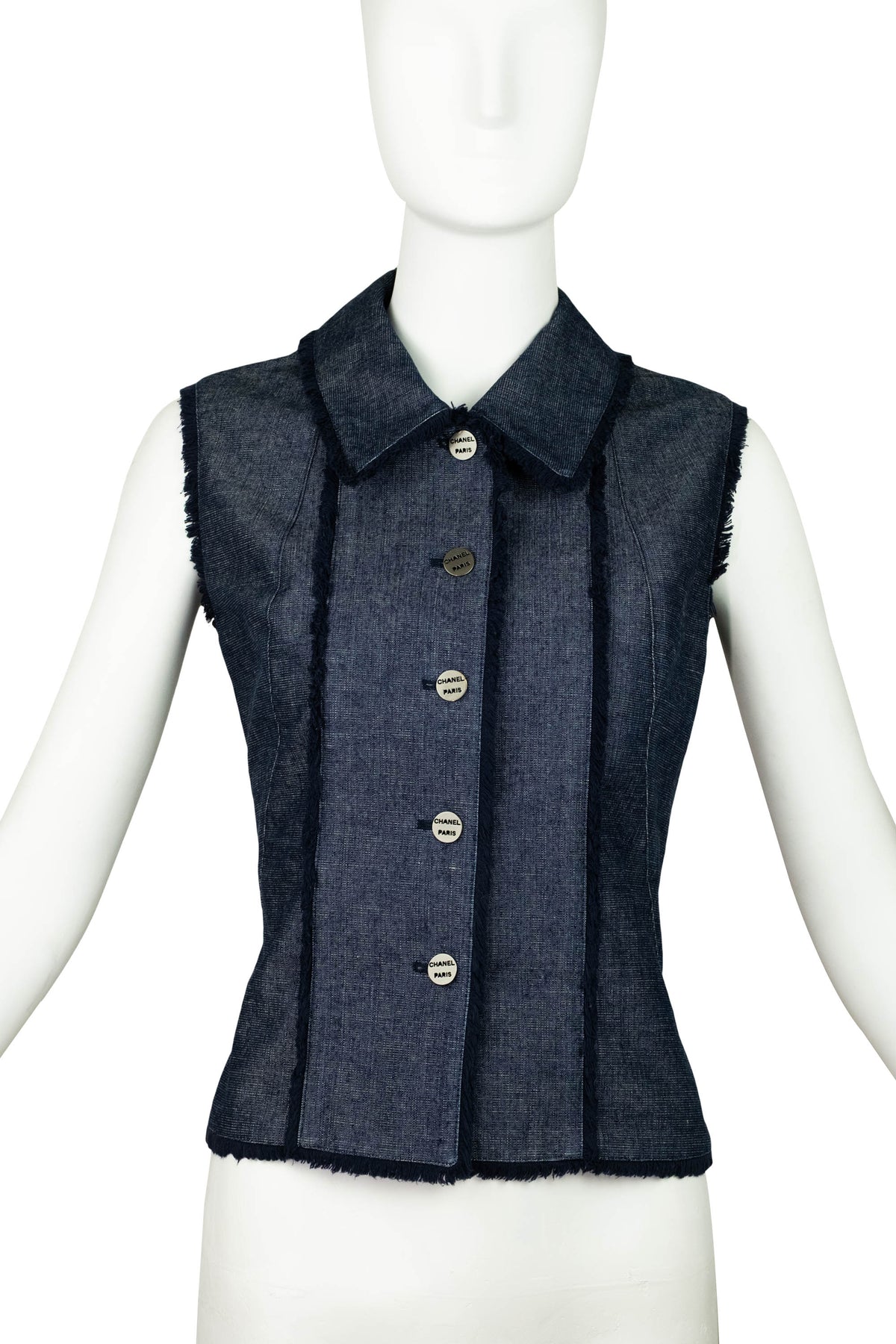 Chanel Identification Sport Line Blue Denim Fringe Trim Vest 2000 C Size 40/6