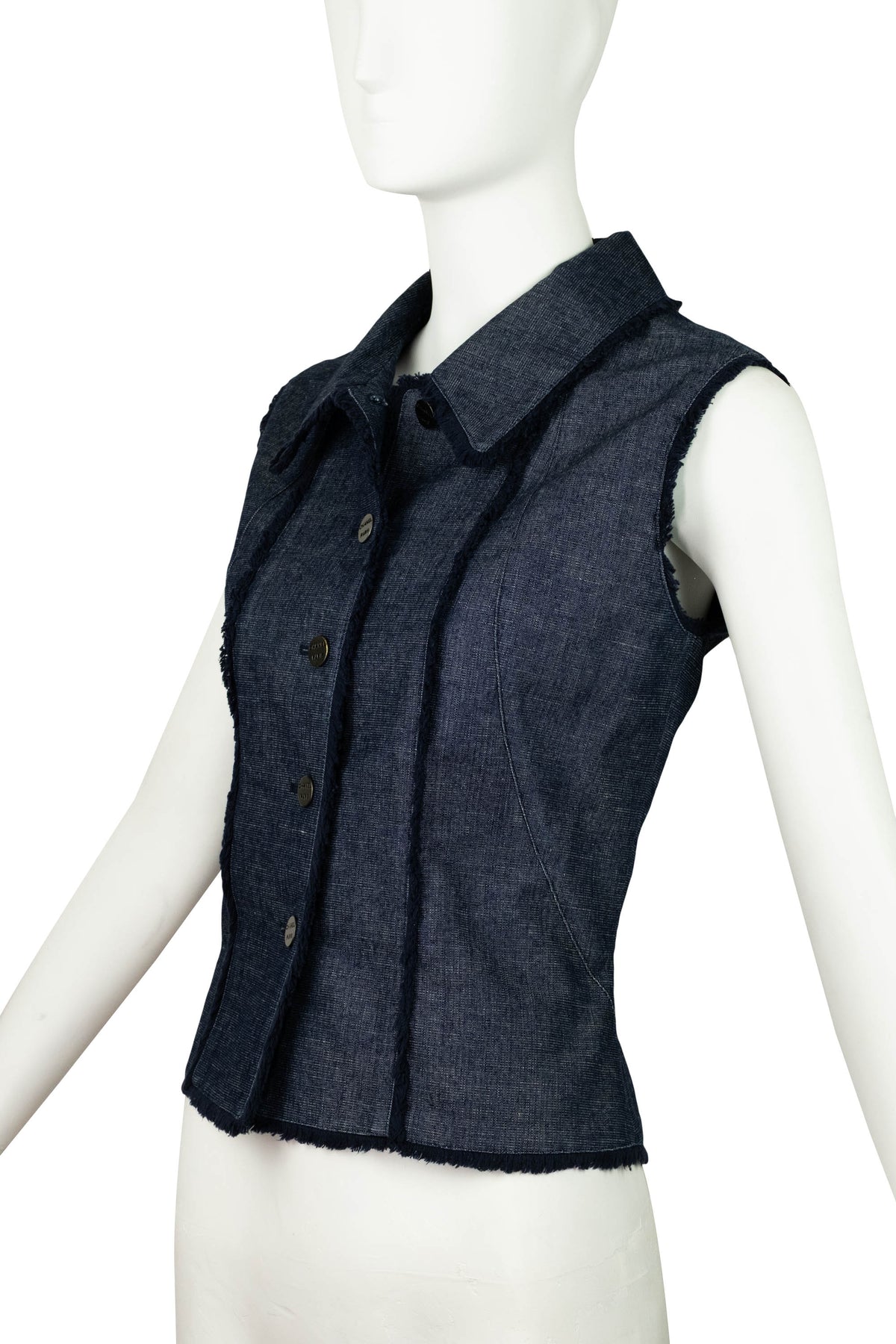 Chanel Identification Sport Line Blue Denim Fringe Trim Vest 2000 C Size 40/6