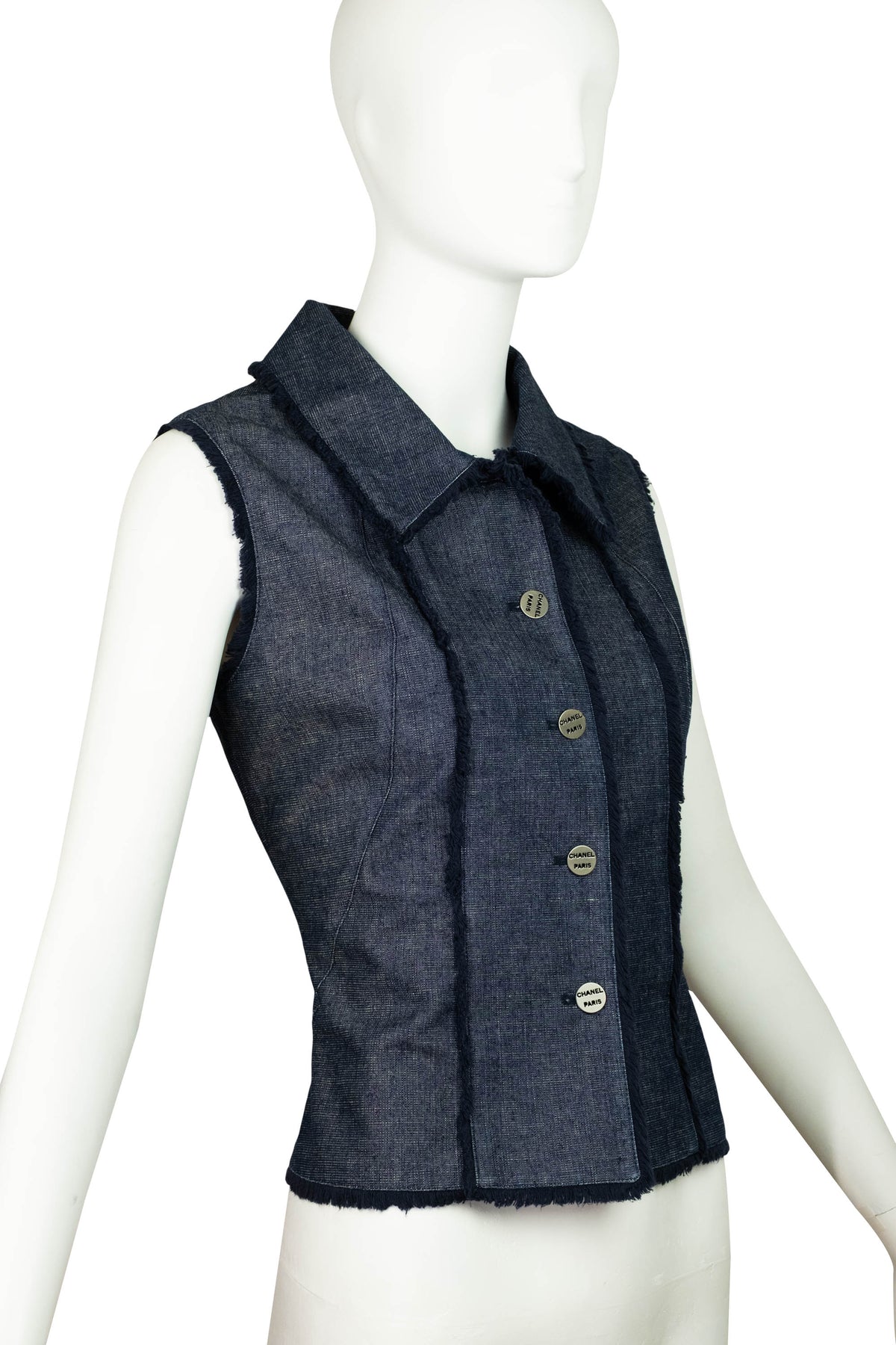 Chanel Identification Sport Line Blue Denim Fringe Trim Vest 2000 C Size 40/6