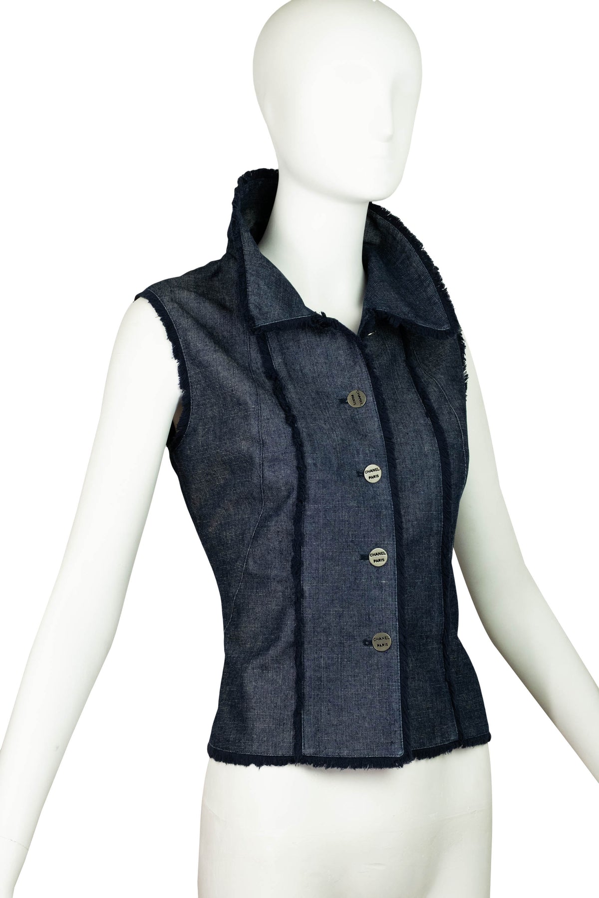 Chanel Identification Sport Line Blue Denim Fringe Trim Vest 2000 C Size 40/6