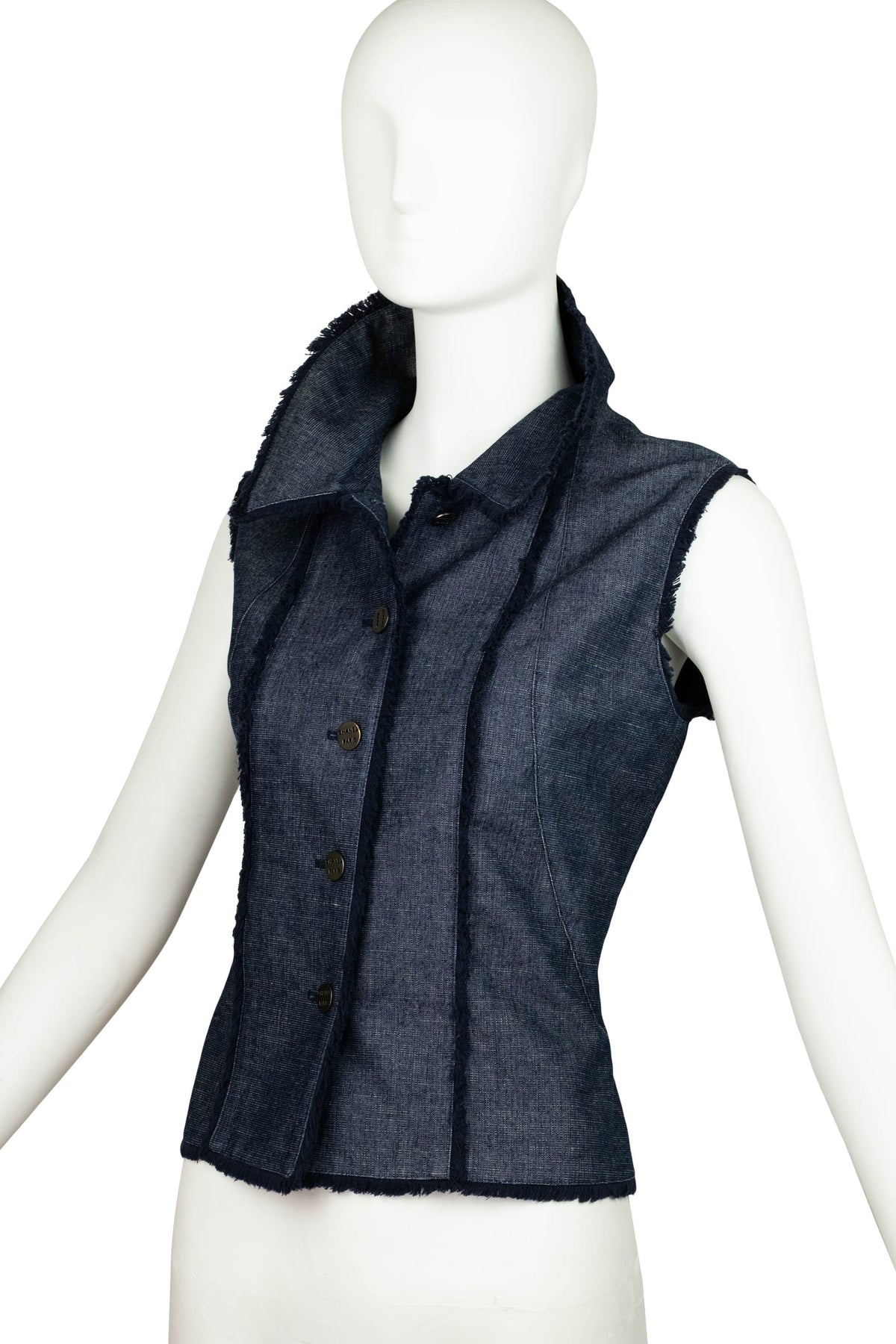 Chanel Identification Sport Line Blue Denim Fringe Trim Vest 2000 C Size 40/6
