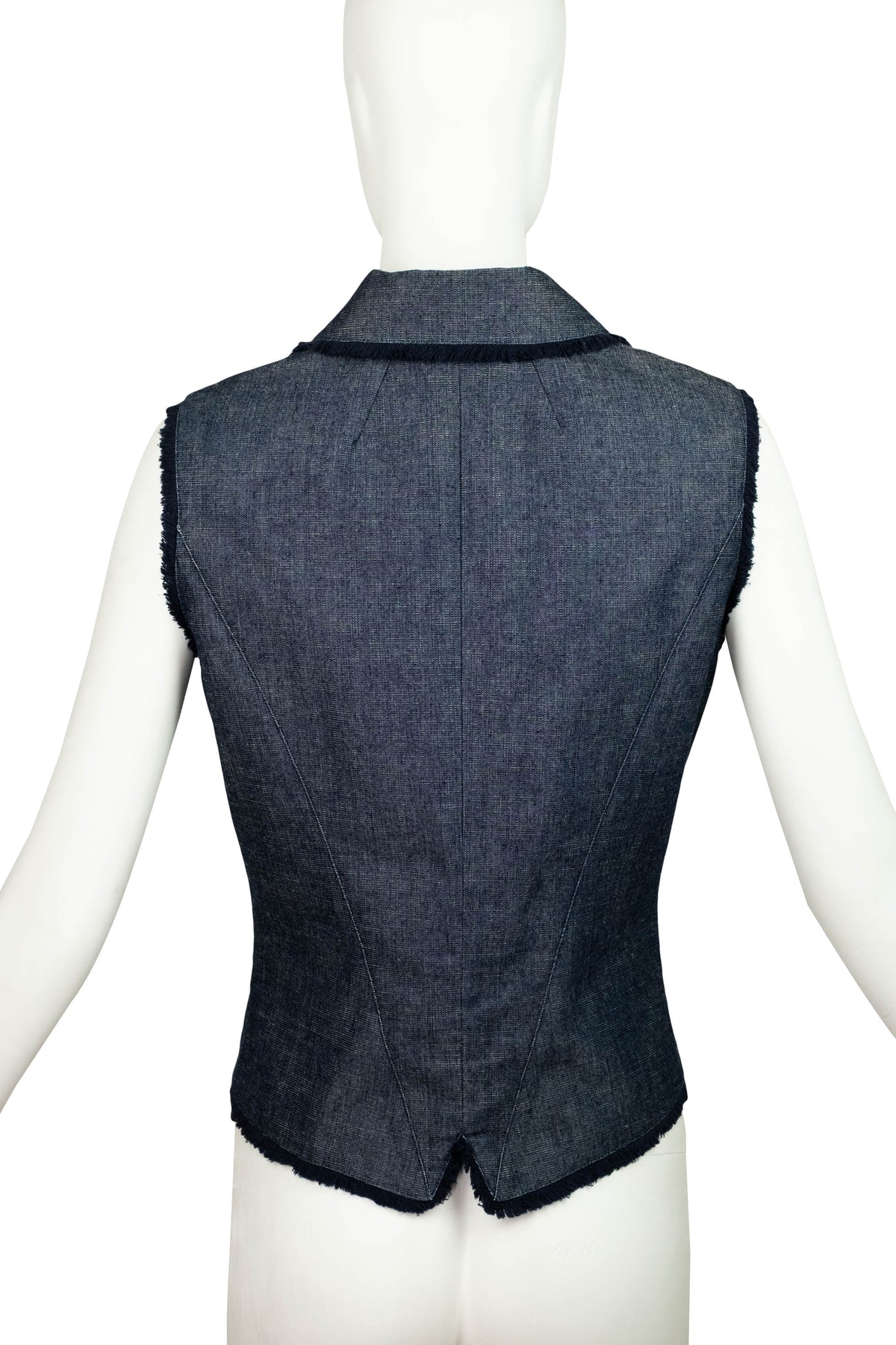 Chanel Identification Sport Line Blue Denim Fringe Trim Vest 2000 C Size 40/6