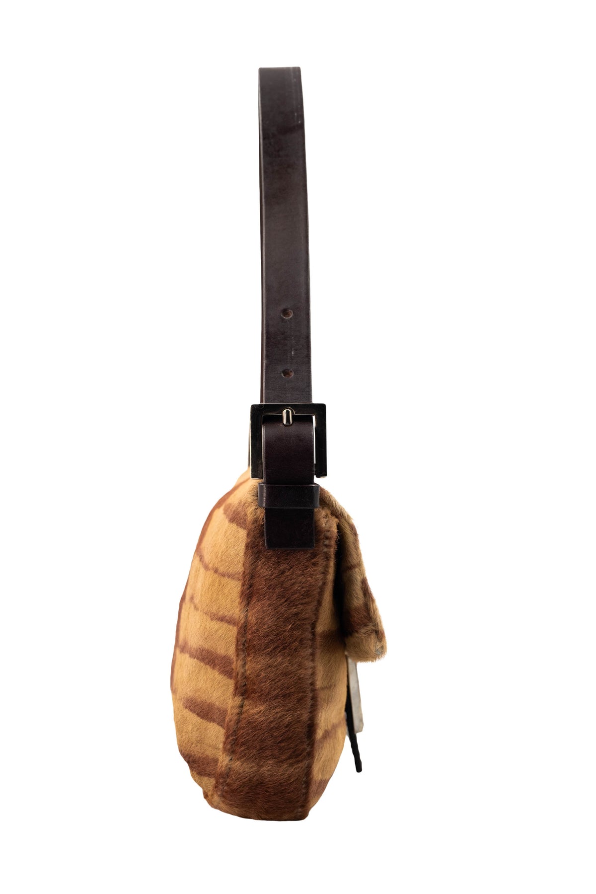 Fendi Brown Tan Zebra Print Pony Hair Y2K Baguette Purse 2000