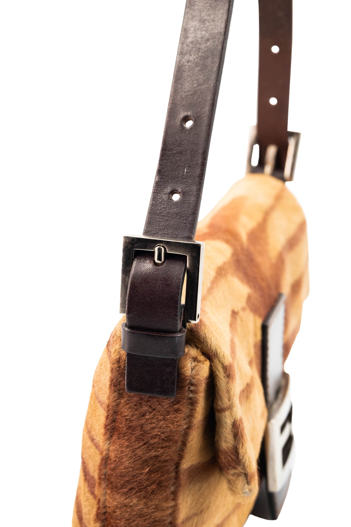 Fendi Brown Tan Zebra Print Pony Hair Y2K Baguette Purse 2000