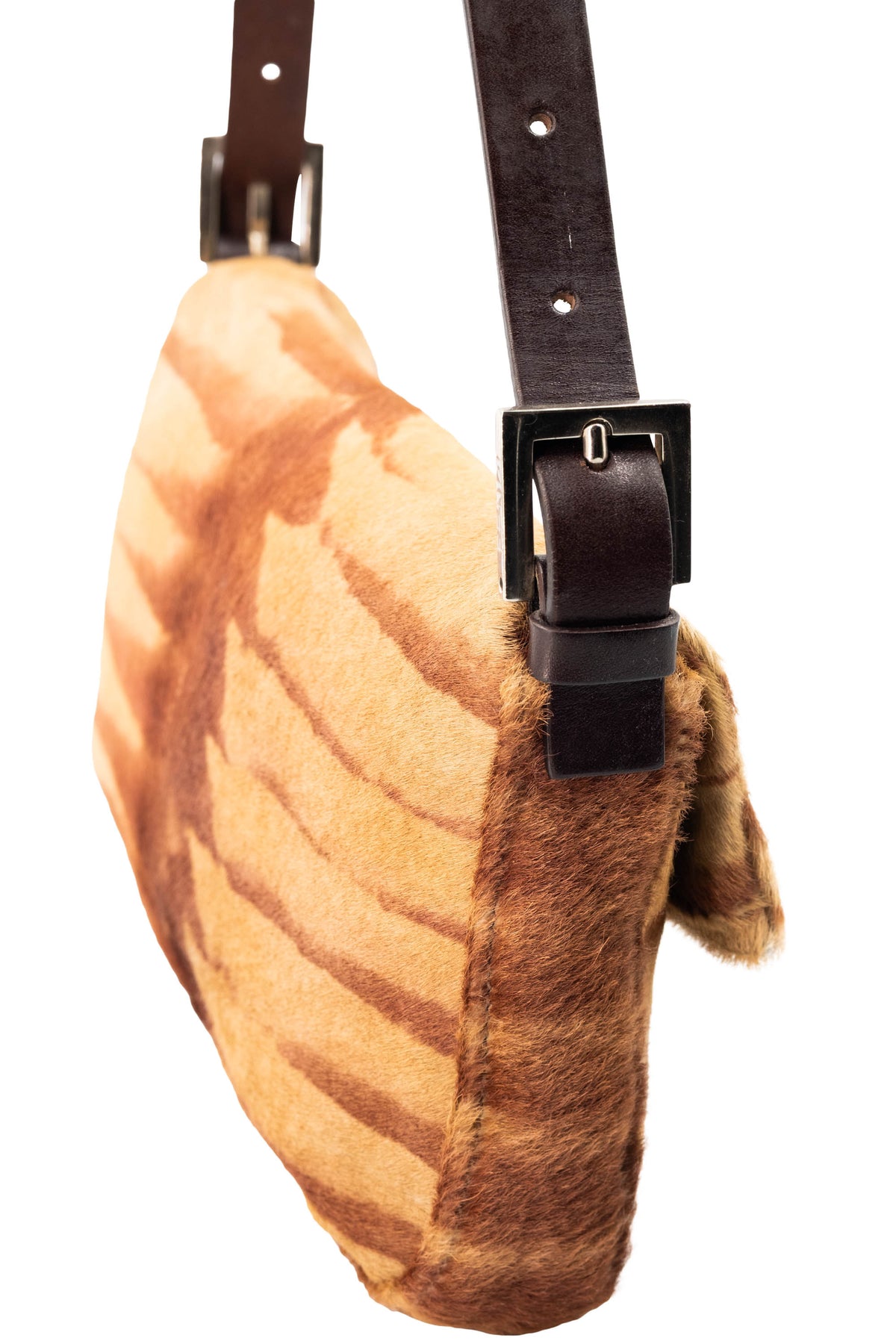 Fendi Brown Tan Zebra Print Pony Hair Y2K Baguette Purse 2000