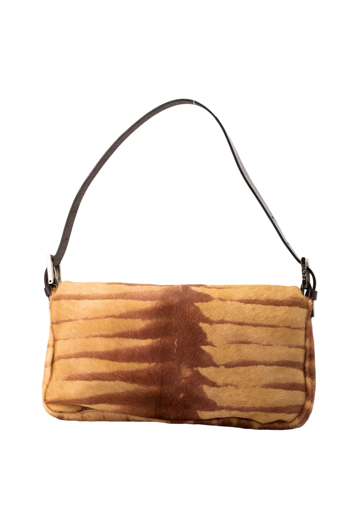 Fendi Brown Tan Zebra Print Pony Hair Y2K Baguette Purse 2000