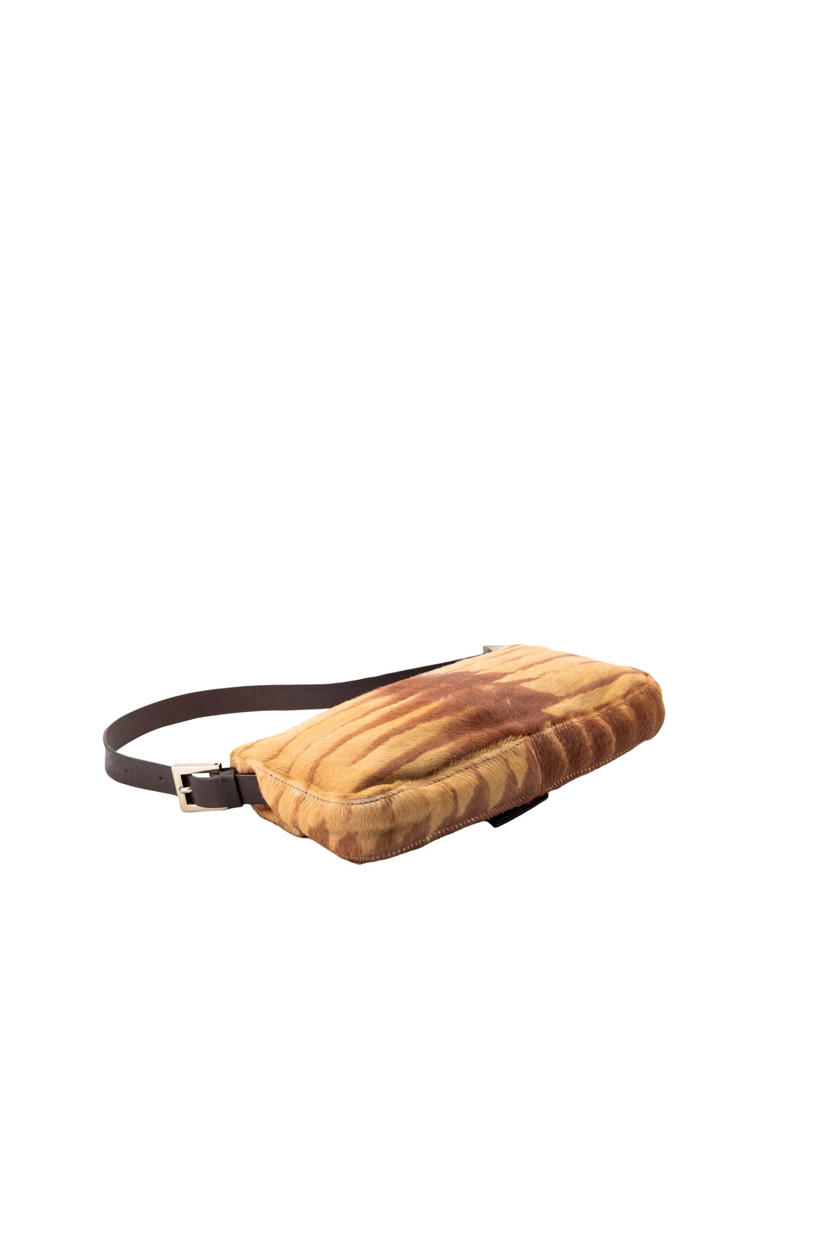 Fendi Brown Tan Zebra Print Pony Hair Y2K Baguette Purse 2000