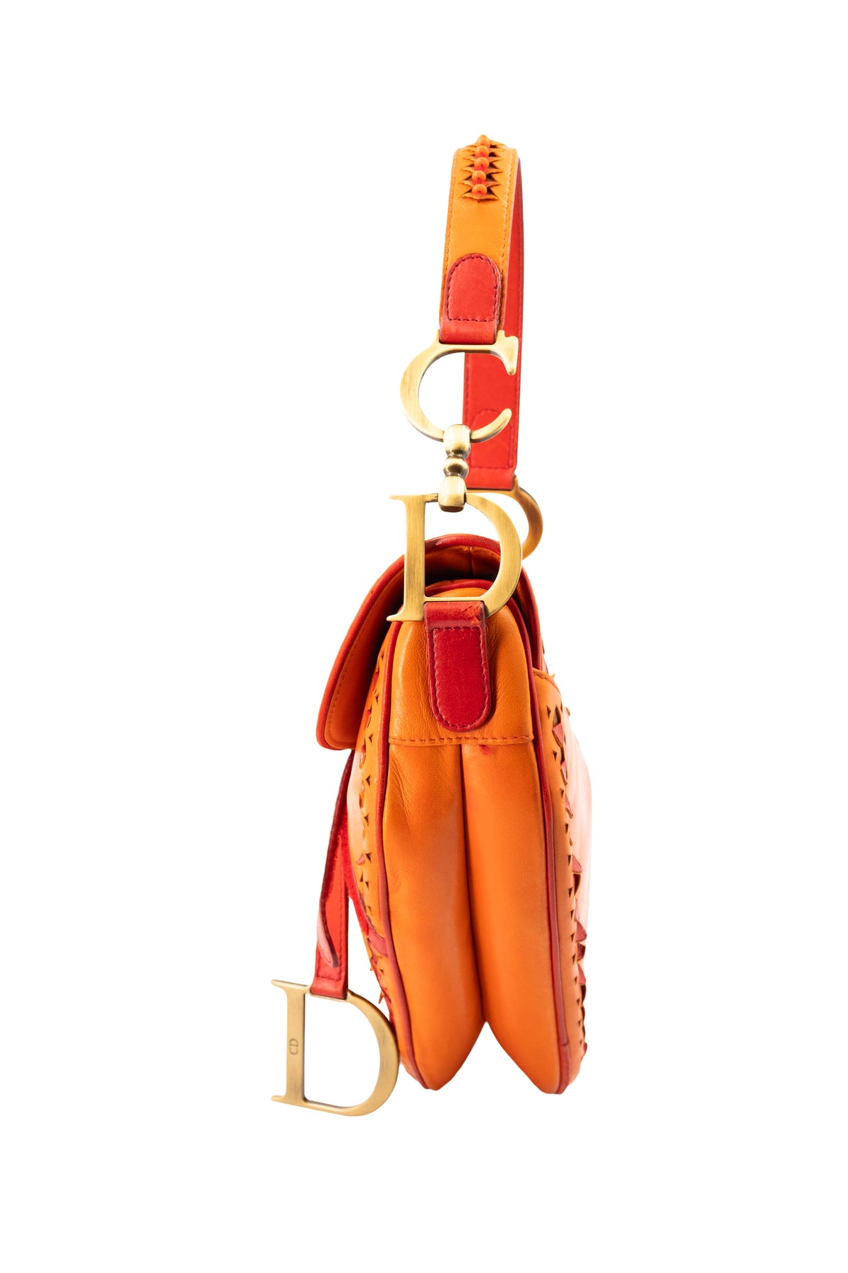 Christian Dior Galliano Orange Laser Cut Leather Saddle Bag 2002 Size M