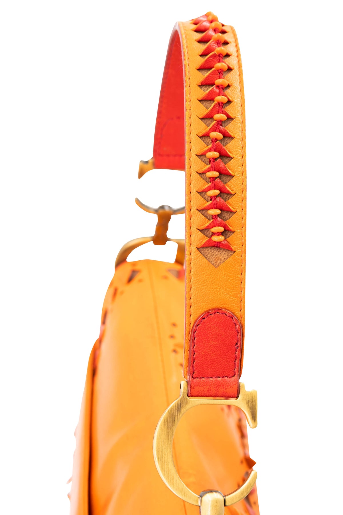 Christian Dior Galliano Orange Laser Cut Leather Saddle Bag 2002 Size M