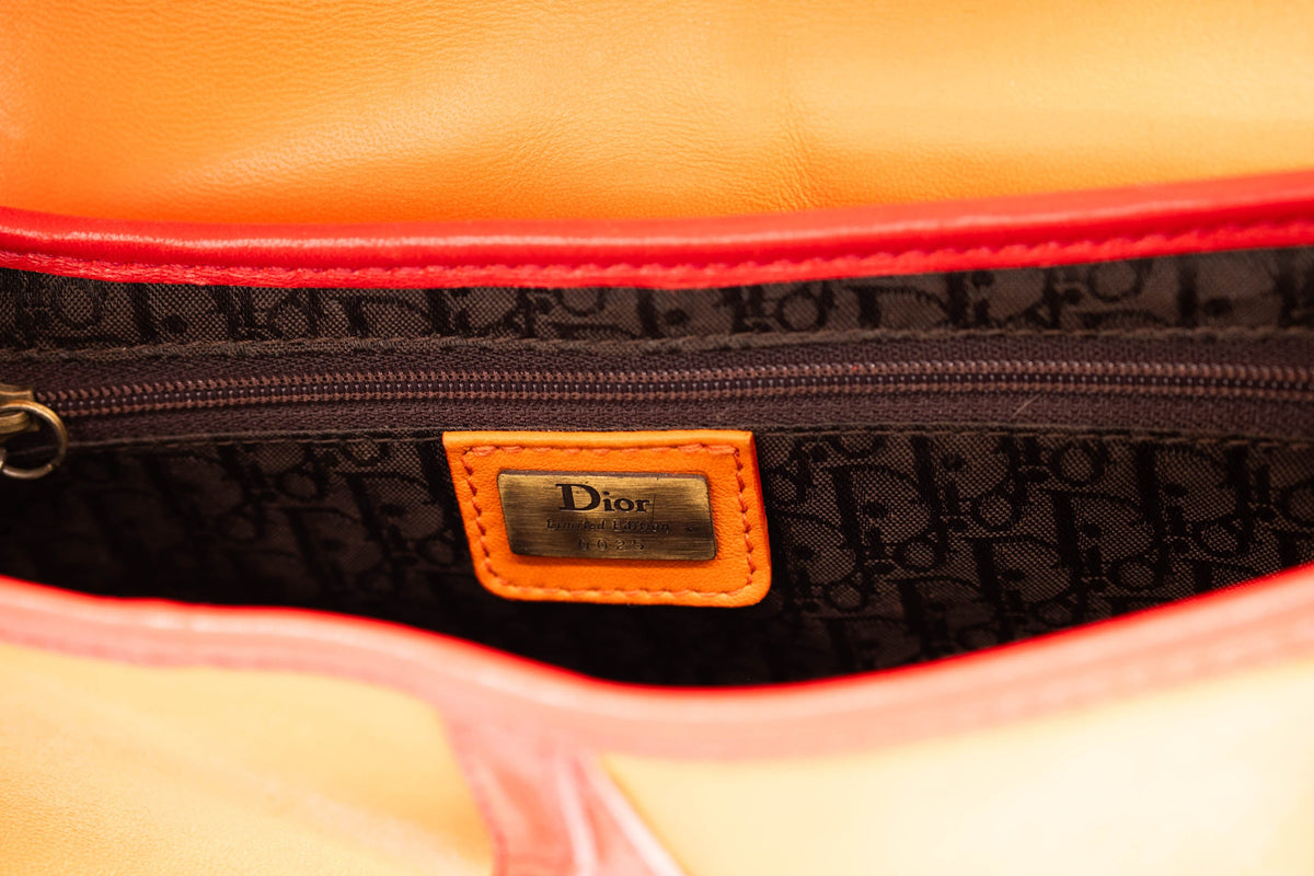Christian Dior Galliano Orange Laser Cut Leather Saddle Bag 2002 Size M