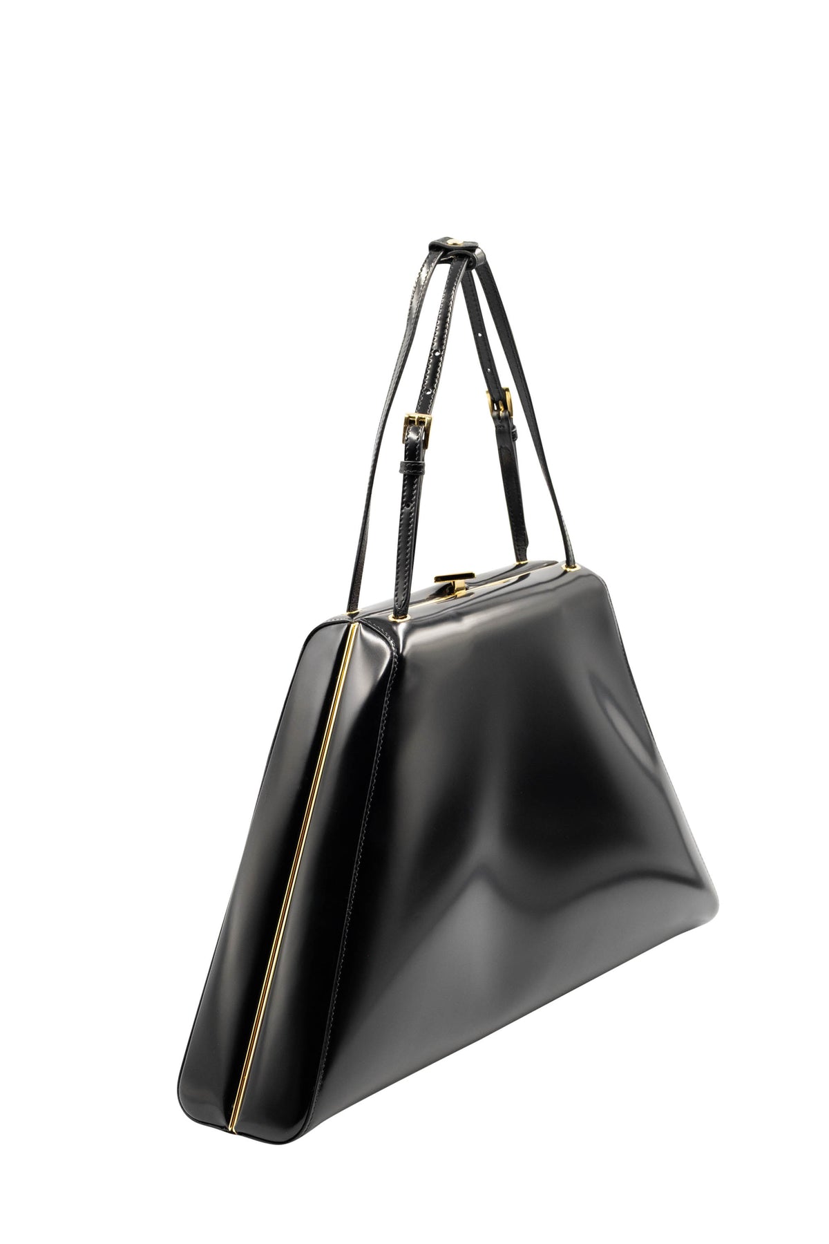 Prada Black Spazzolato Triangle Metal Top Handle Lady Purse With Lace Skirt Dust Bag