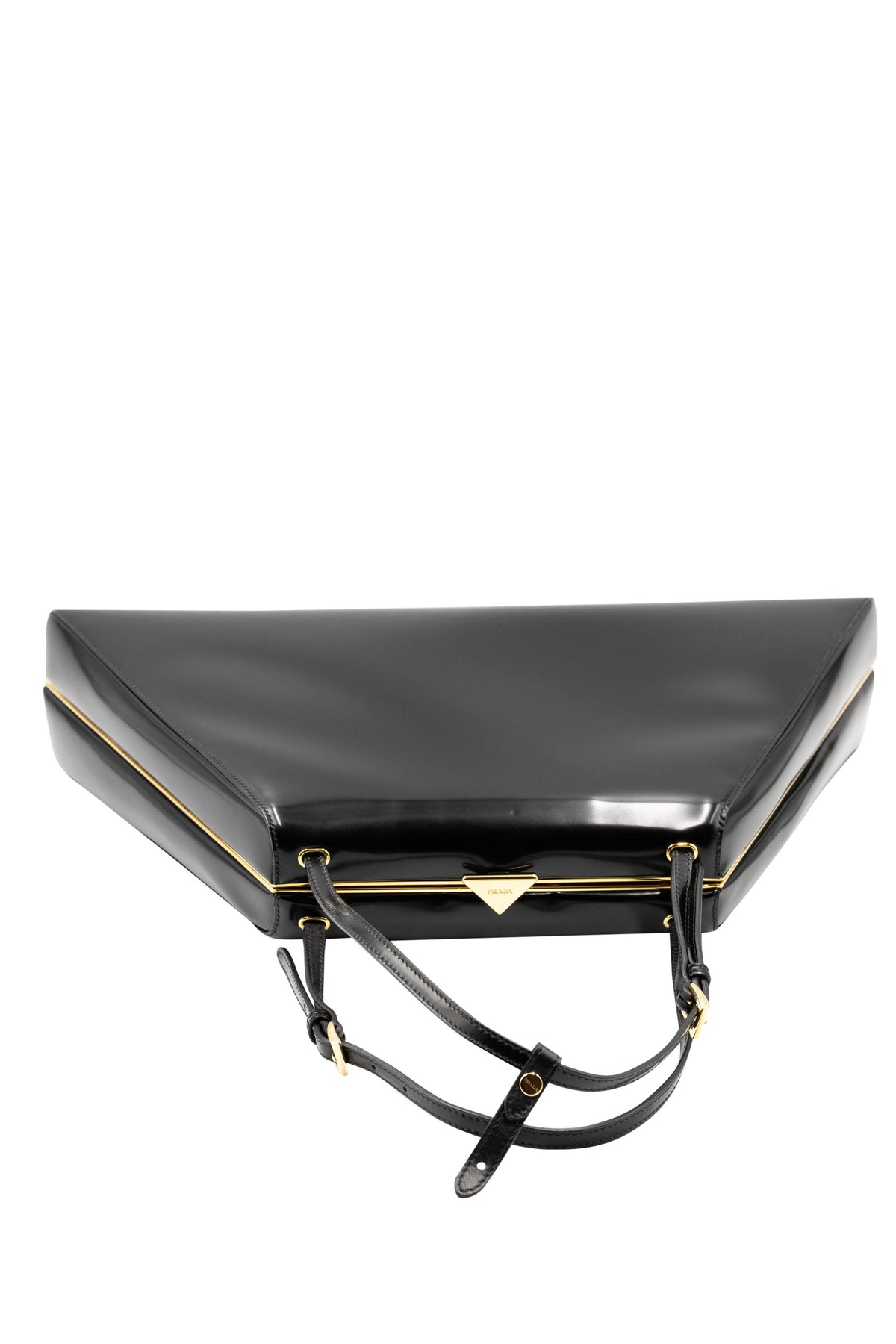 Prada Black Spazzolato Triangle Metal Top Handle Lady Purse With Lace Skirt Dust Bag