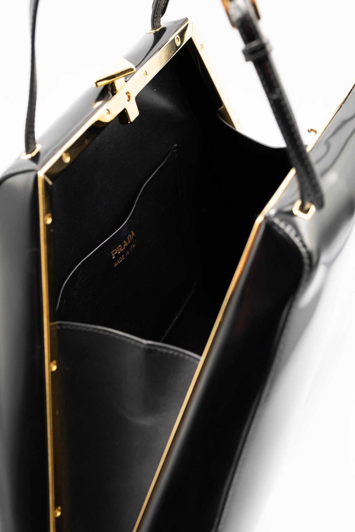 Prada Black Spazzolato Triangle Metal Top Handle Lady Purse With Lace Skirt Dust Bag