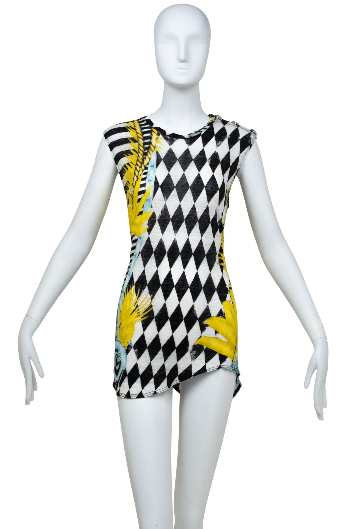 Balmain Black and White Harlequin Print Sleeveless Top Size 38