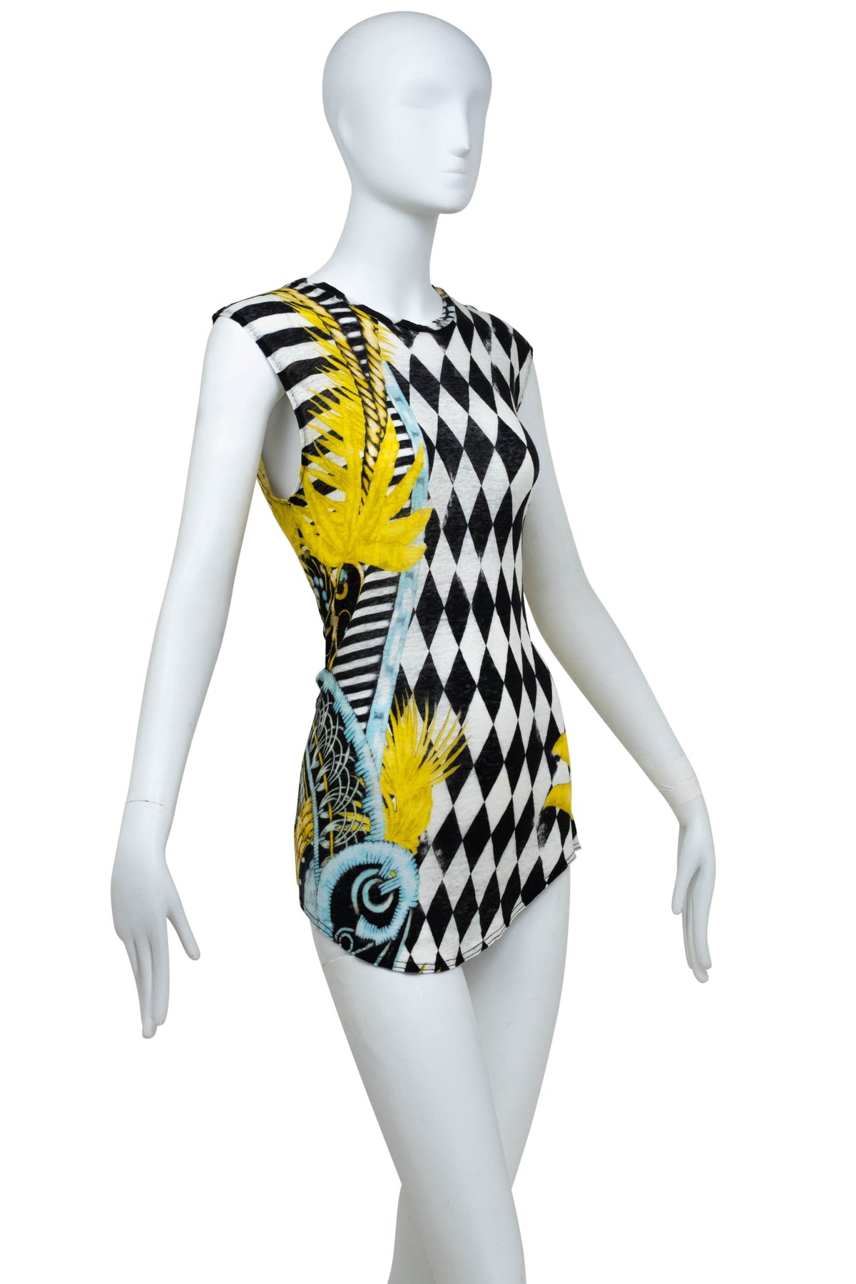 Balmain Black and White Harlequin Print Sleeveless Top Size 38